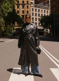 Out On The Town Faux Leather Midi Trench Black