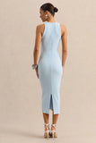 Mirana Powder Blue High Neck Midi Dress