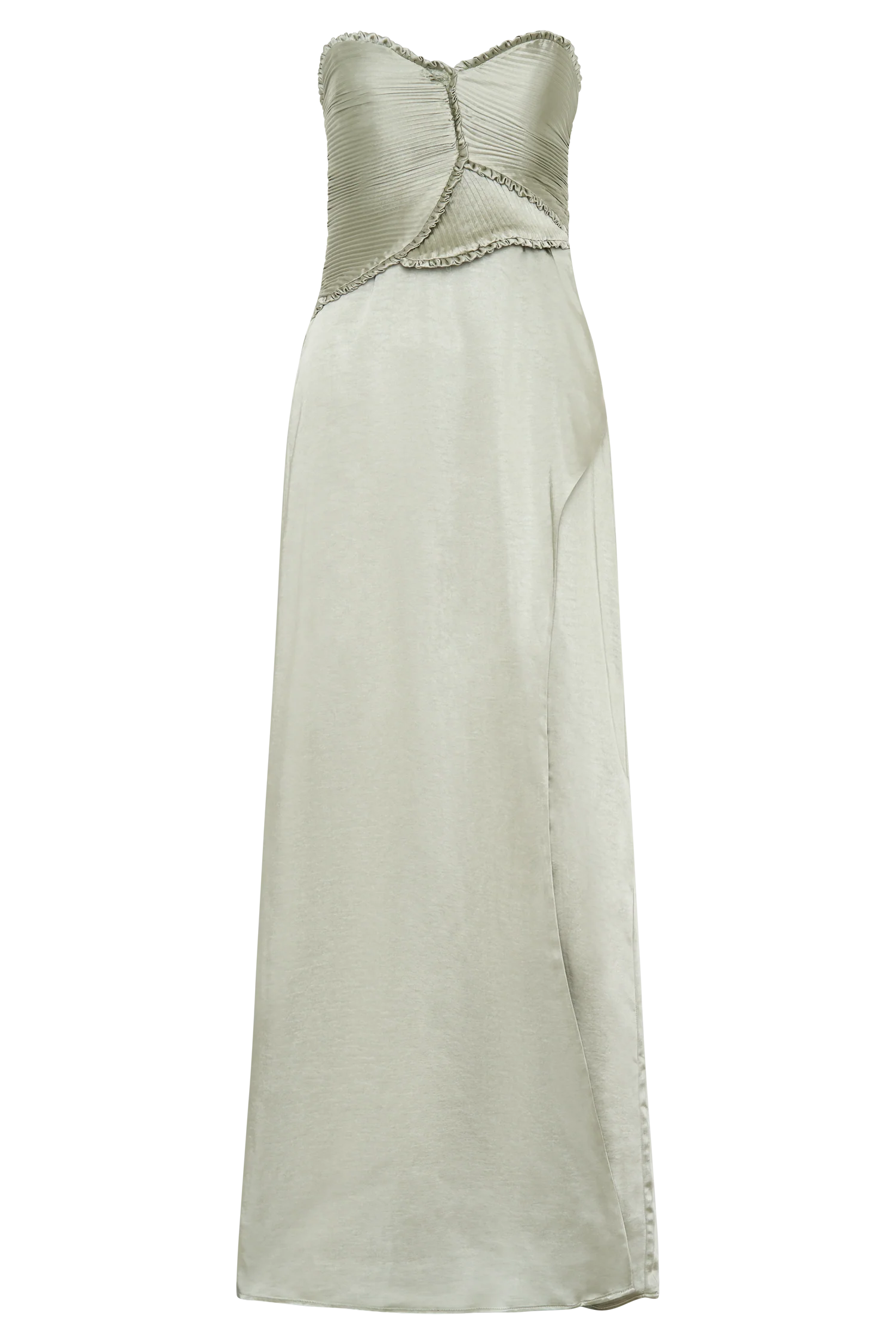 Larissa Satin Maxi Dress With Ruched Petals Sage