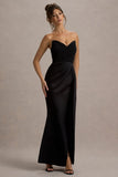 Edel Black Satin Strapless Maxi Dress With Drape