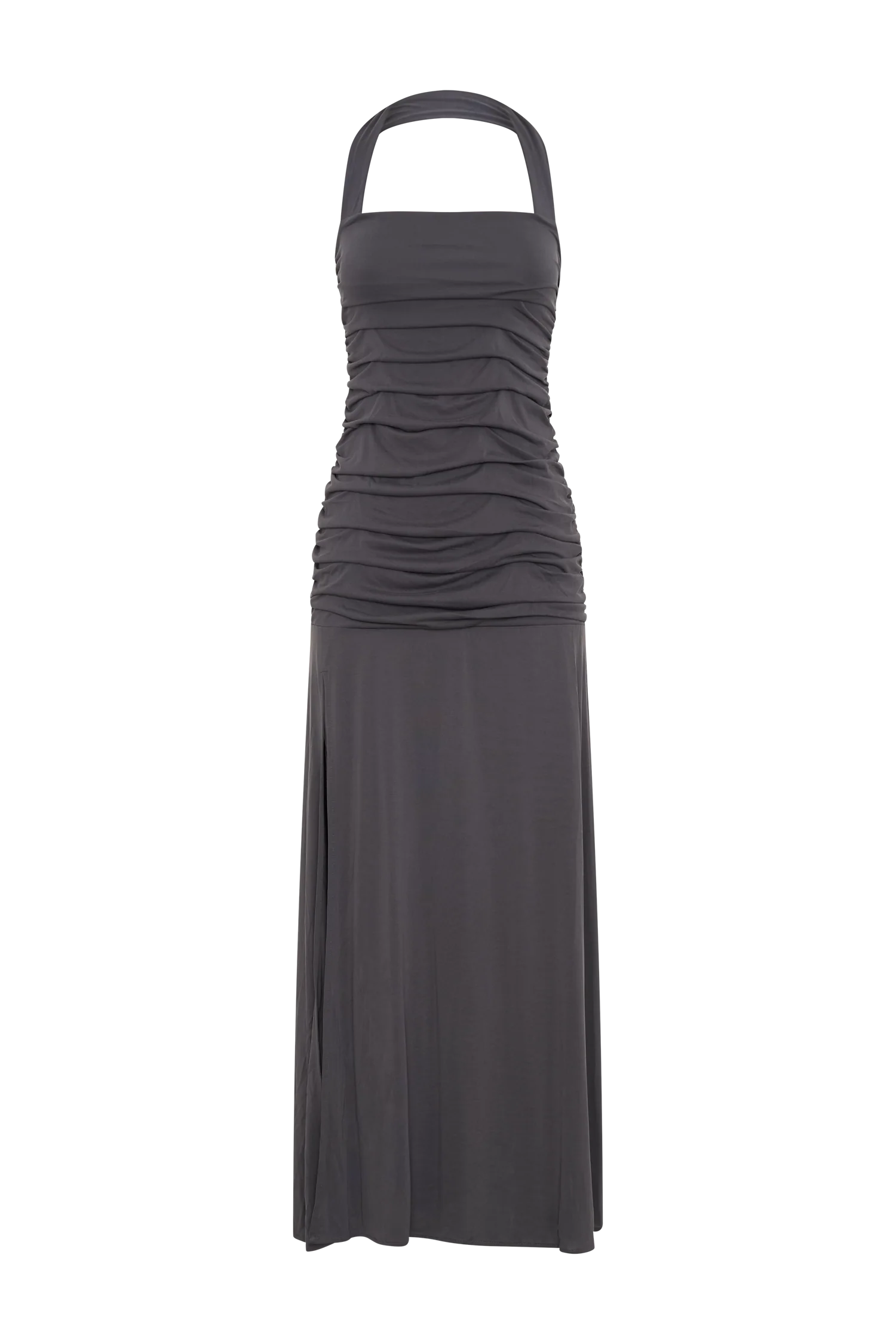 Bentley Peached Jersey Halter Maxi Dress Charcoal