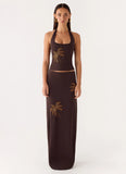 Brienne Beaded Halter Top - Chocolate