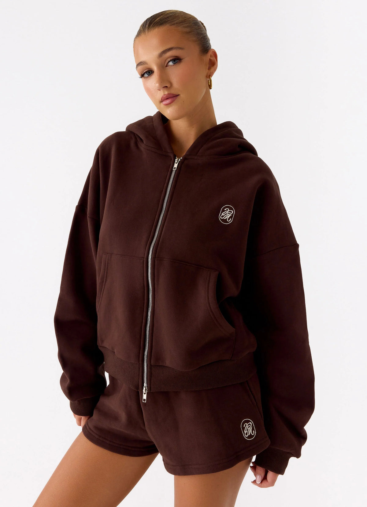 Signature Double Zip Up Hoodie Chocolate