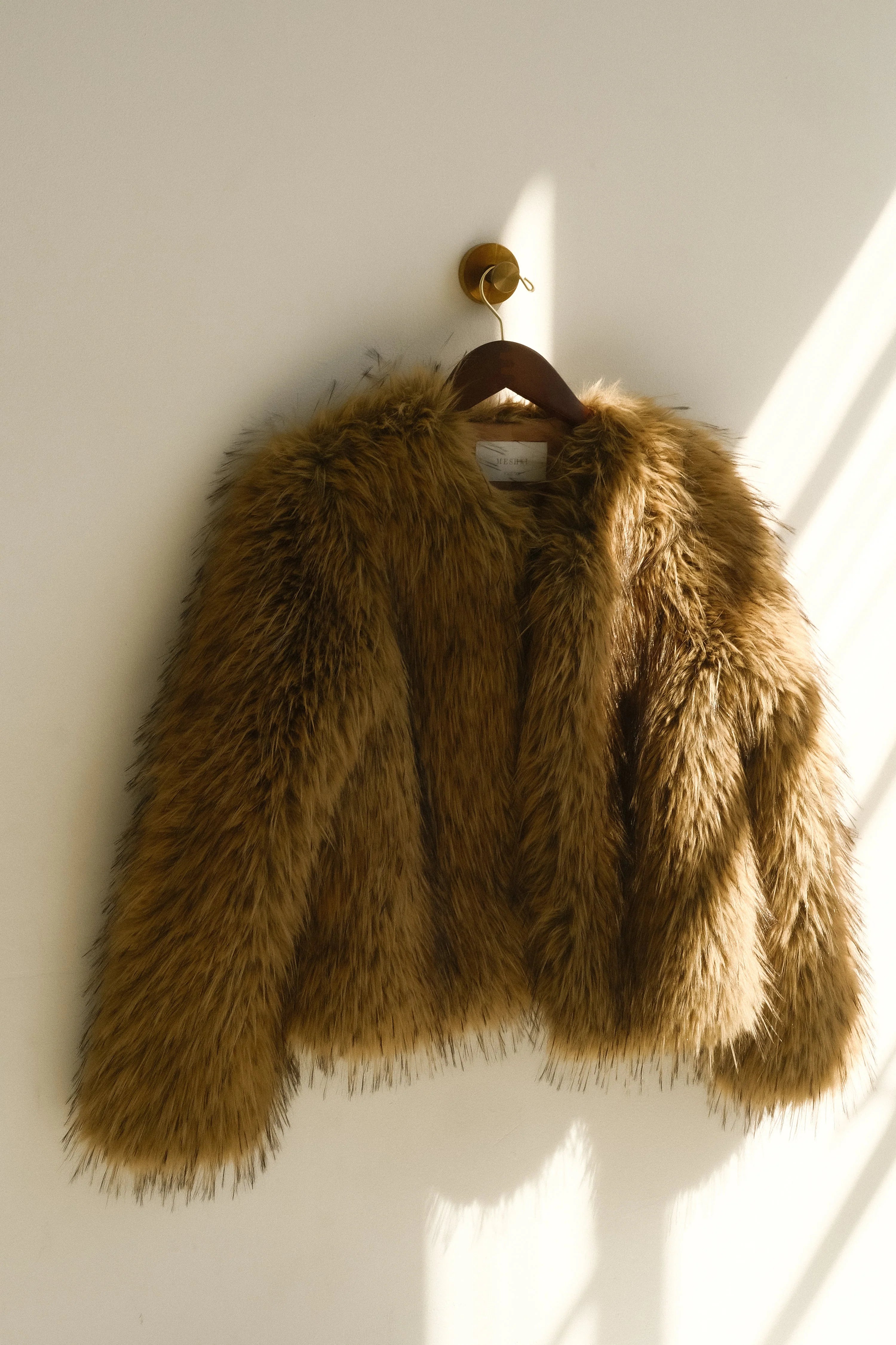 Ottie Mongolian Faux Fur Cropped Jacket Brown Multi