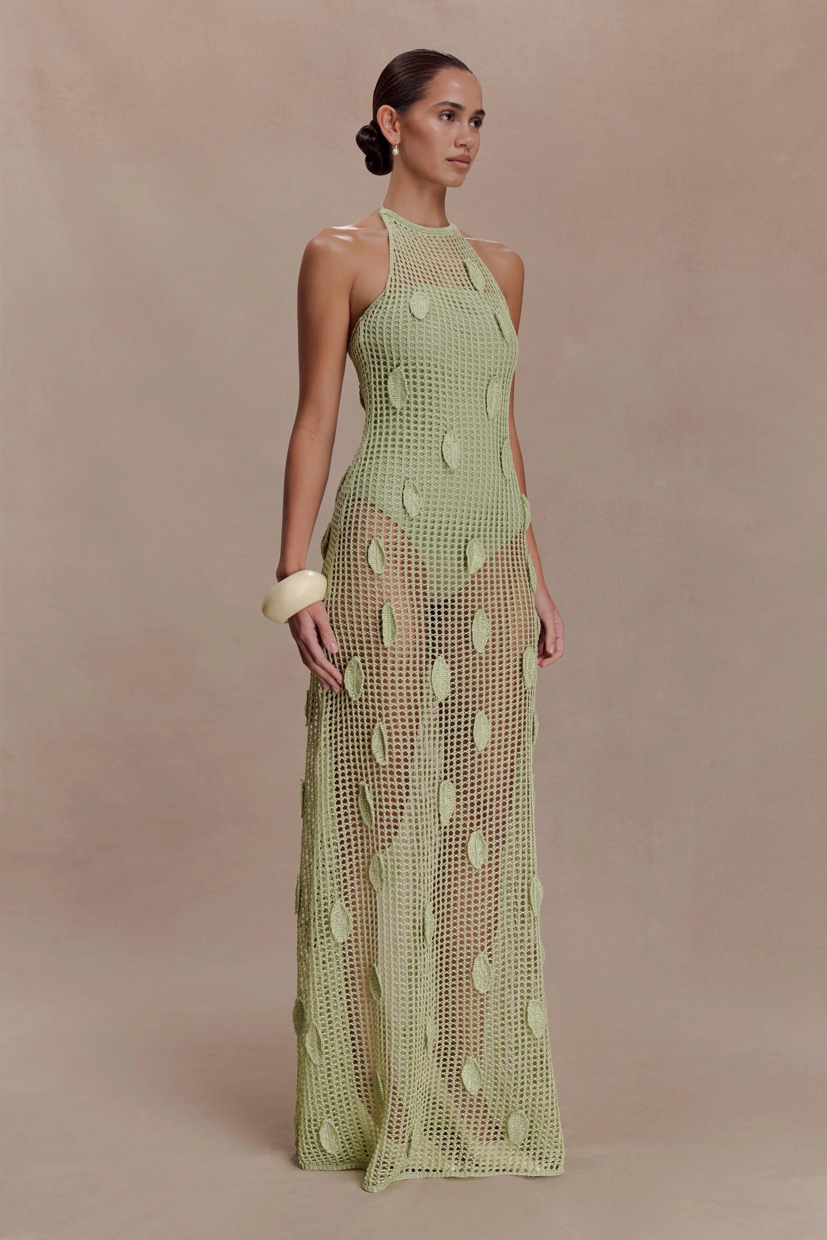 Elfie Crochet Halter Maxi Dress Pastel Green