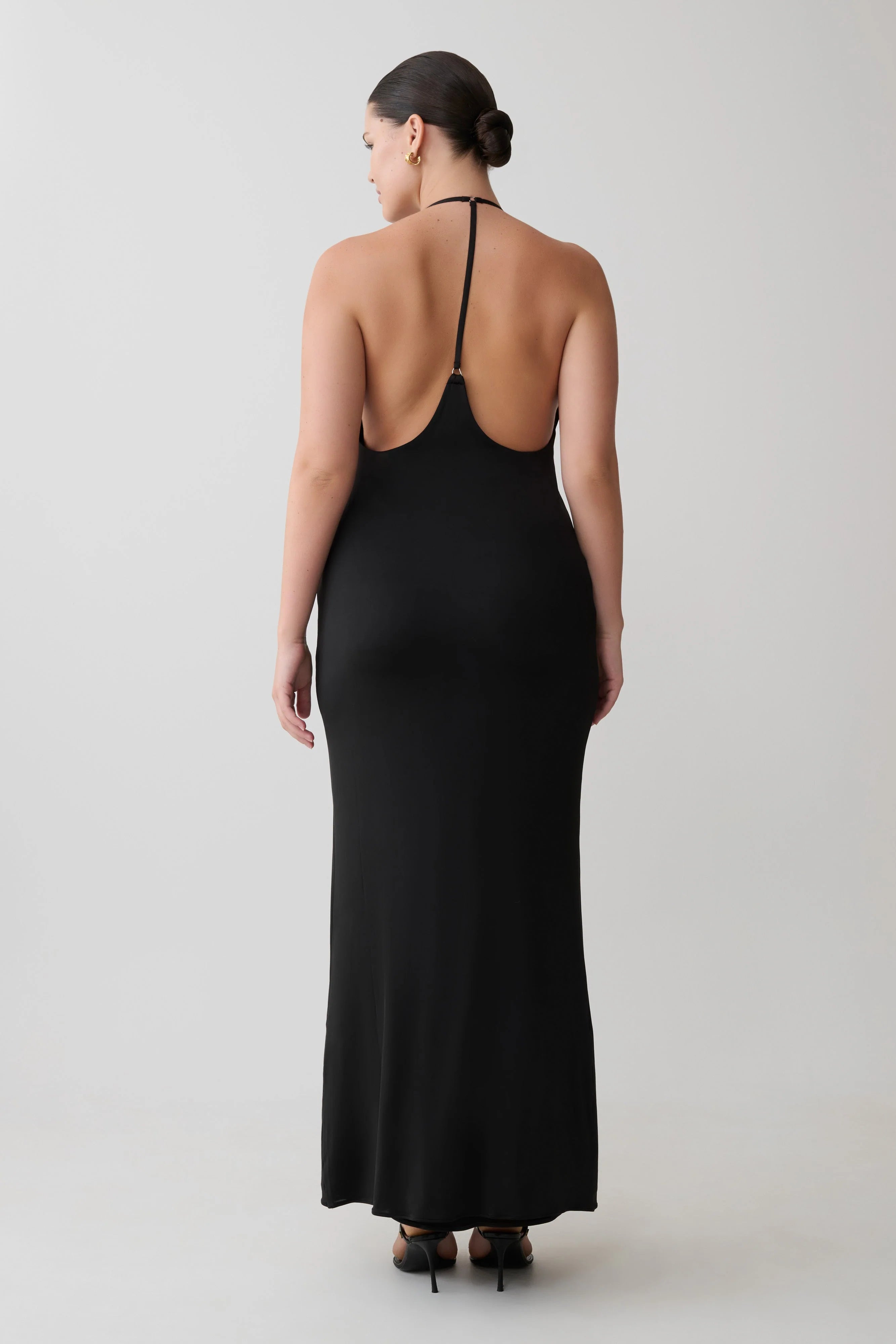 Hana Slinky Plunge Maxi Dress Black