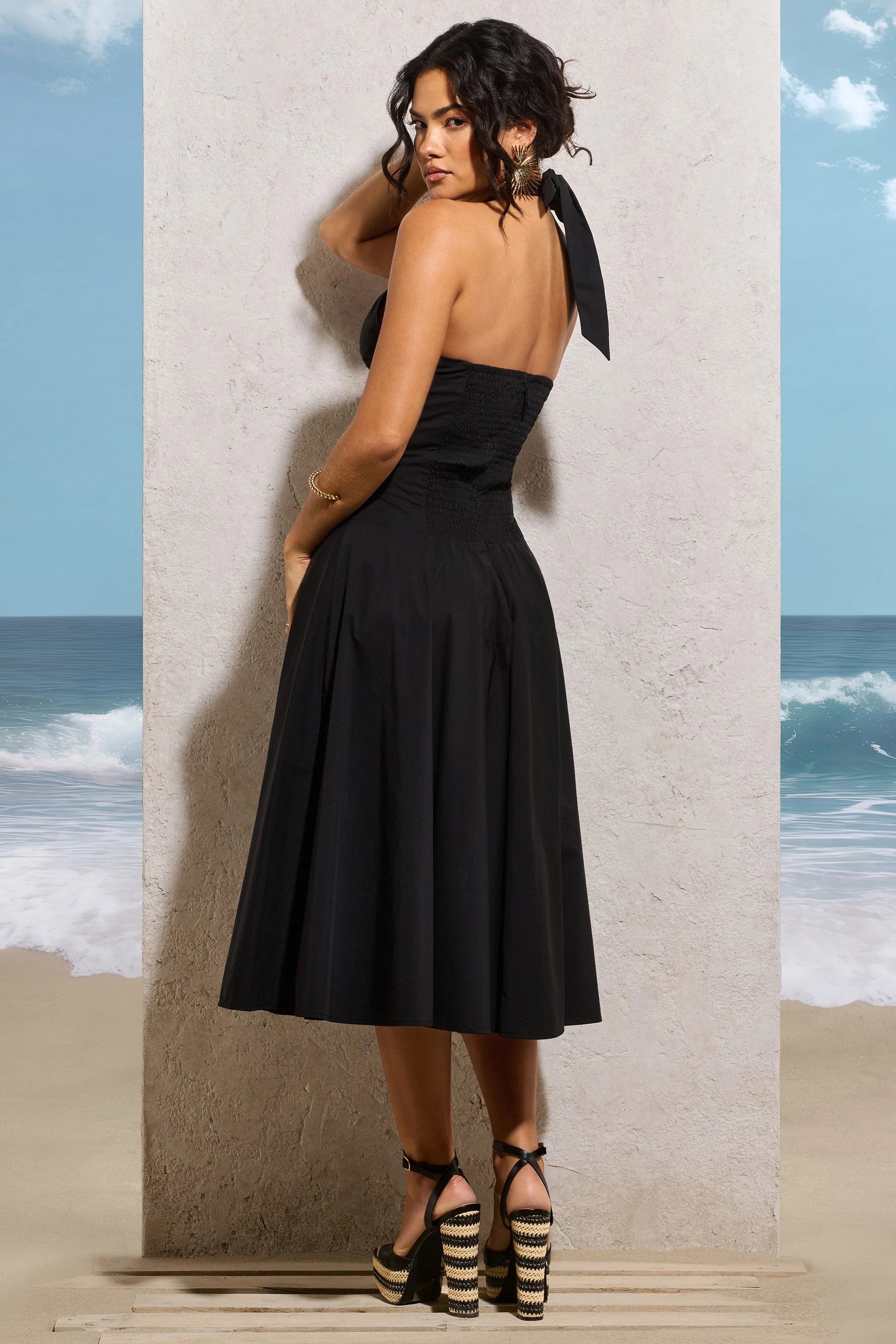 Saint Malo Black Halter Neck Midi Dress