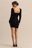 Kiss Of Midnight Black Velvet Puff Sleeve Mini Dress With Bow