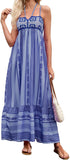 Women Boho Maxi Dress Crochet Patchwork Sleeveless Long Flowy Swing Dress Pink Beach Sundresses