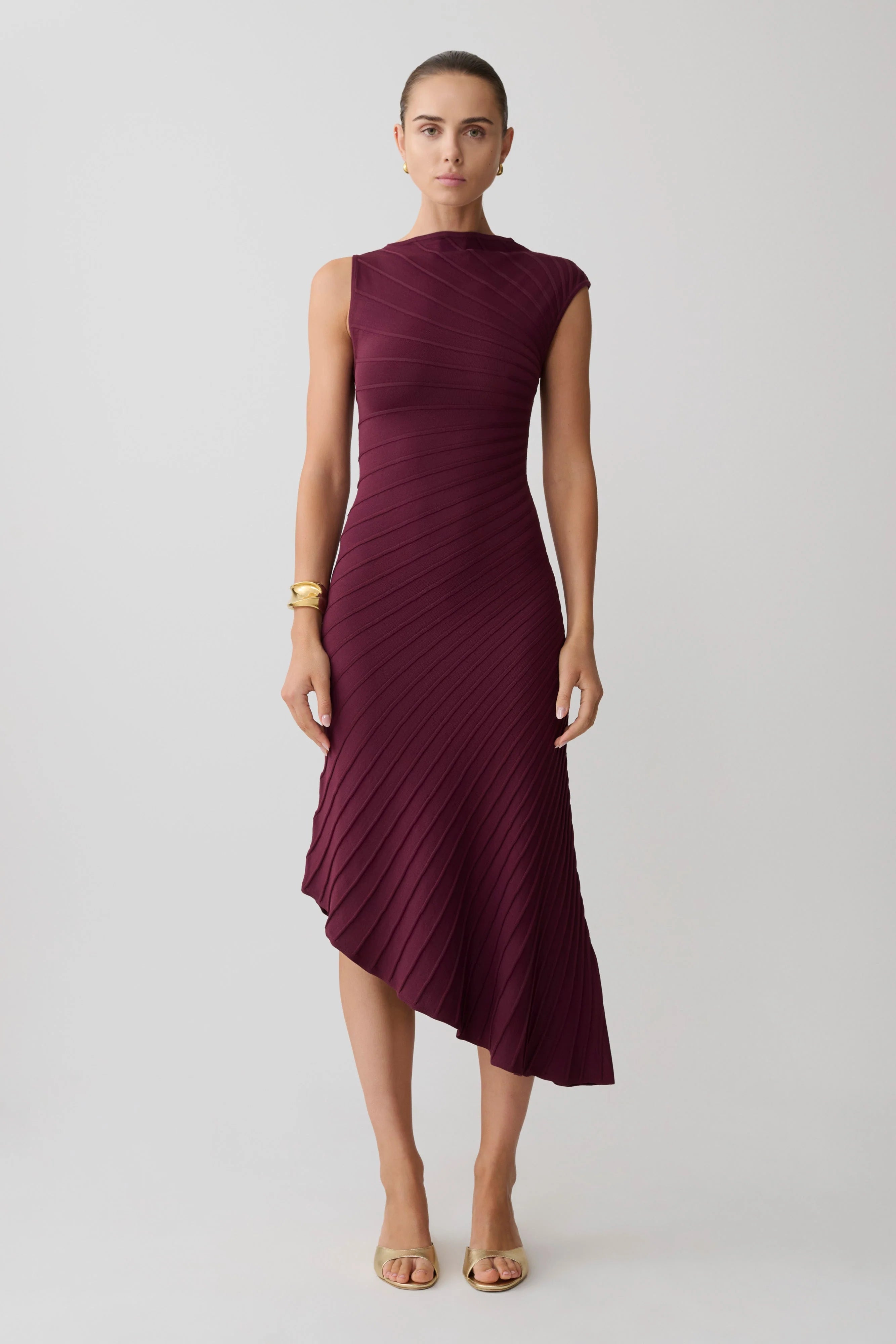 Milasandra Pleated Knit Dress Plum