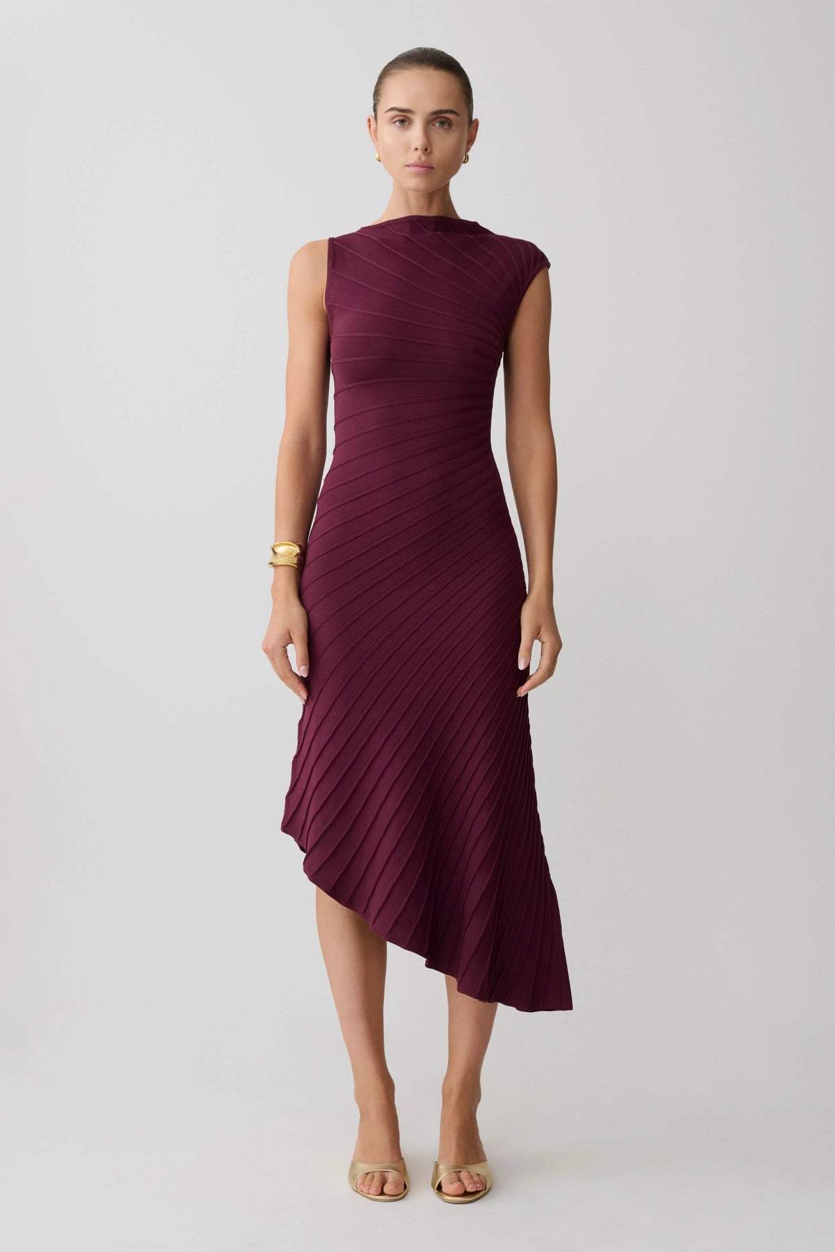 Milasandra Pleated Knit Dress Plum