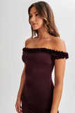 Arielle Off Shoulder Ruffle Midi Dress Plum
