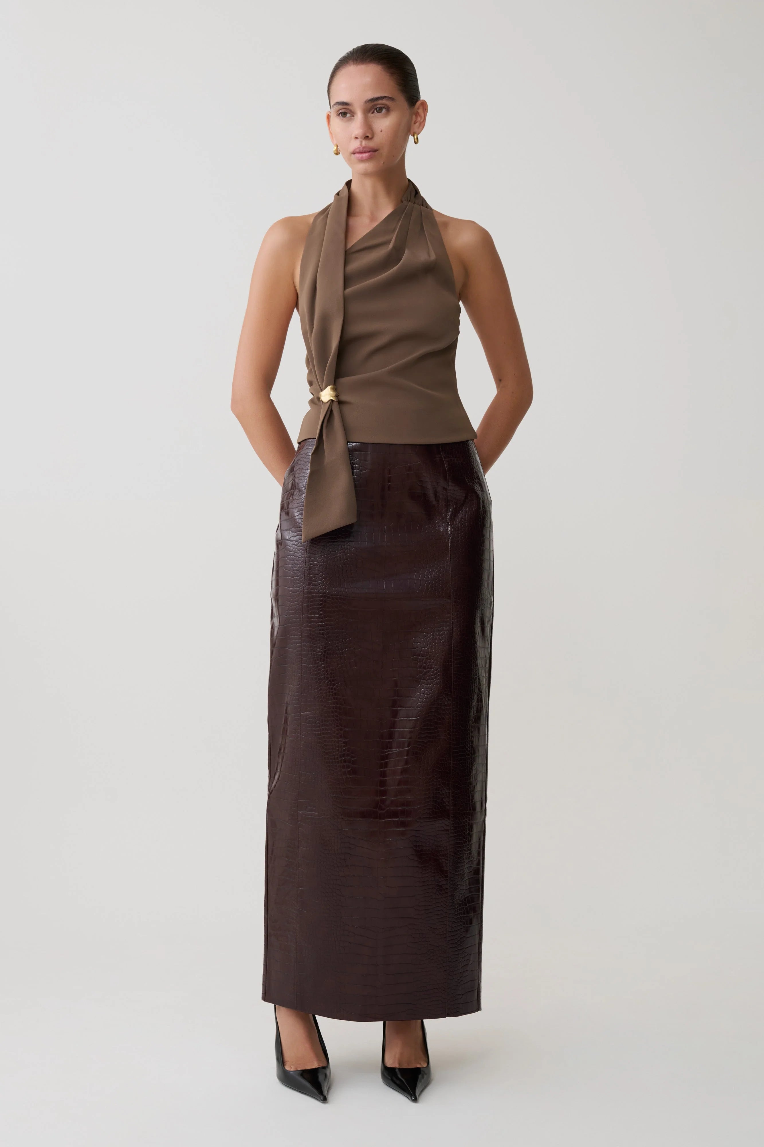 Marina Halter Top With Hardware Cacao Brown