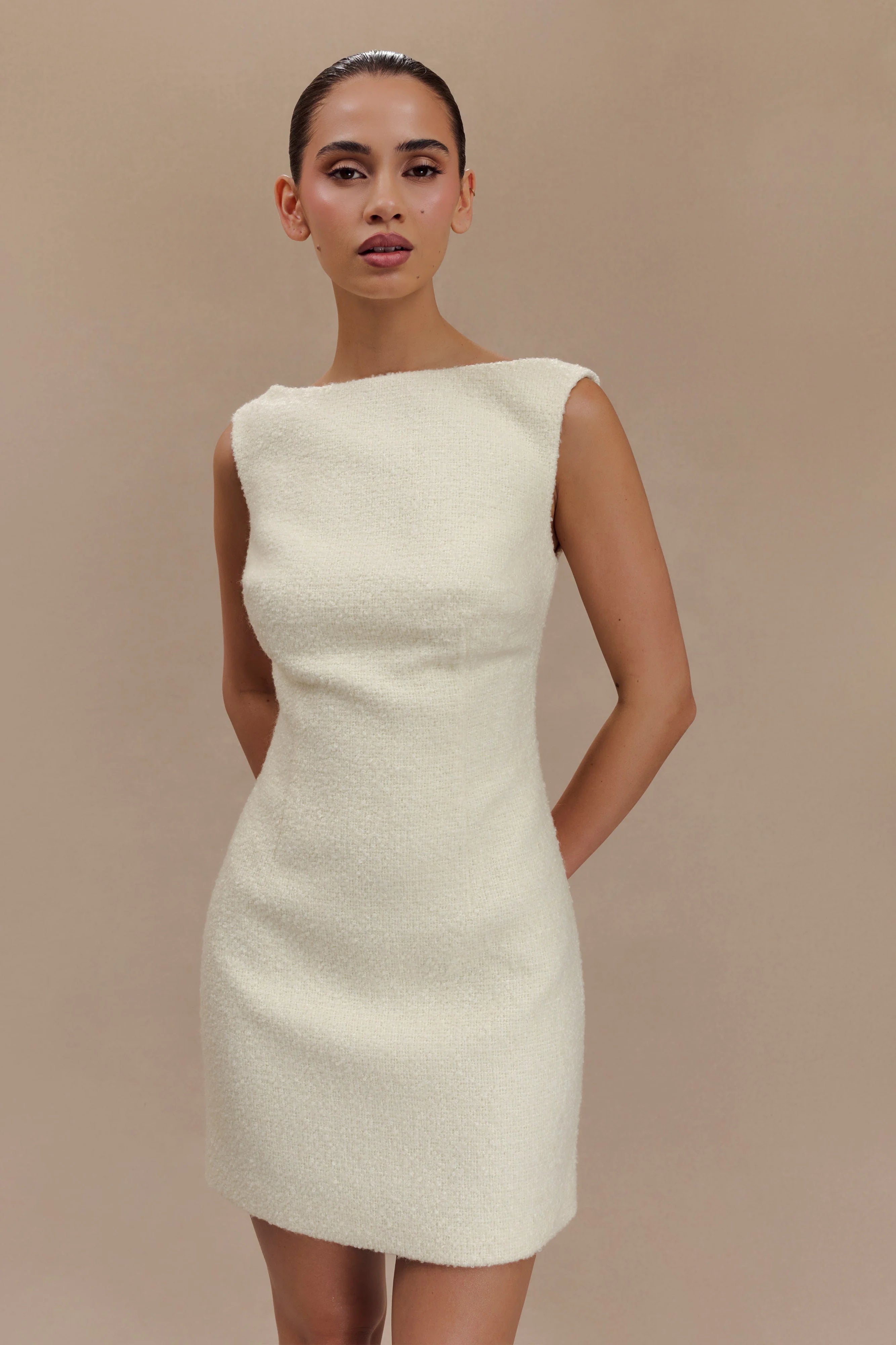 Angela Textured Boucle Mini Dress Ivory