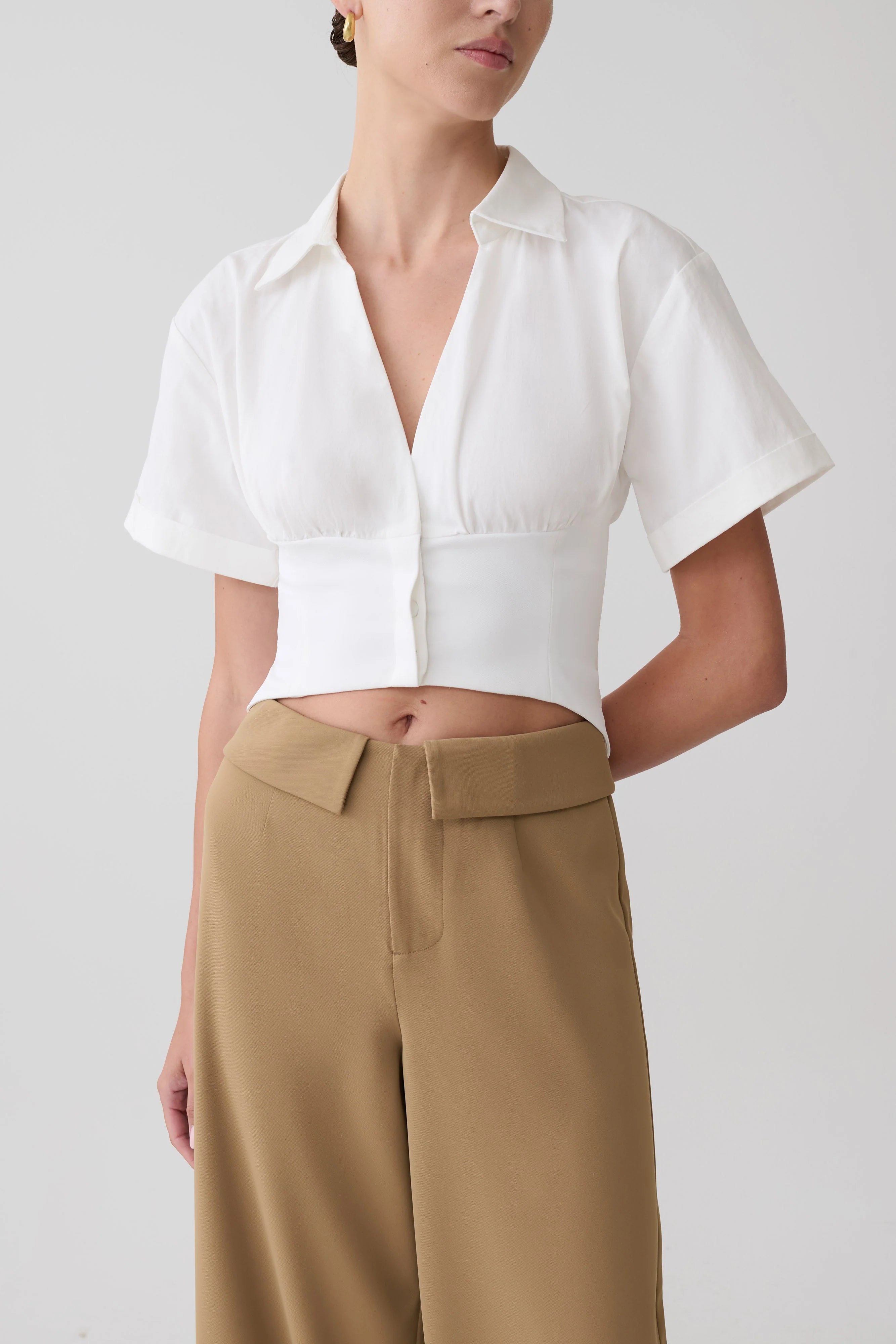 Noelia Tie Back Short Sleeve Shirt White