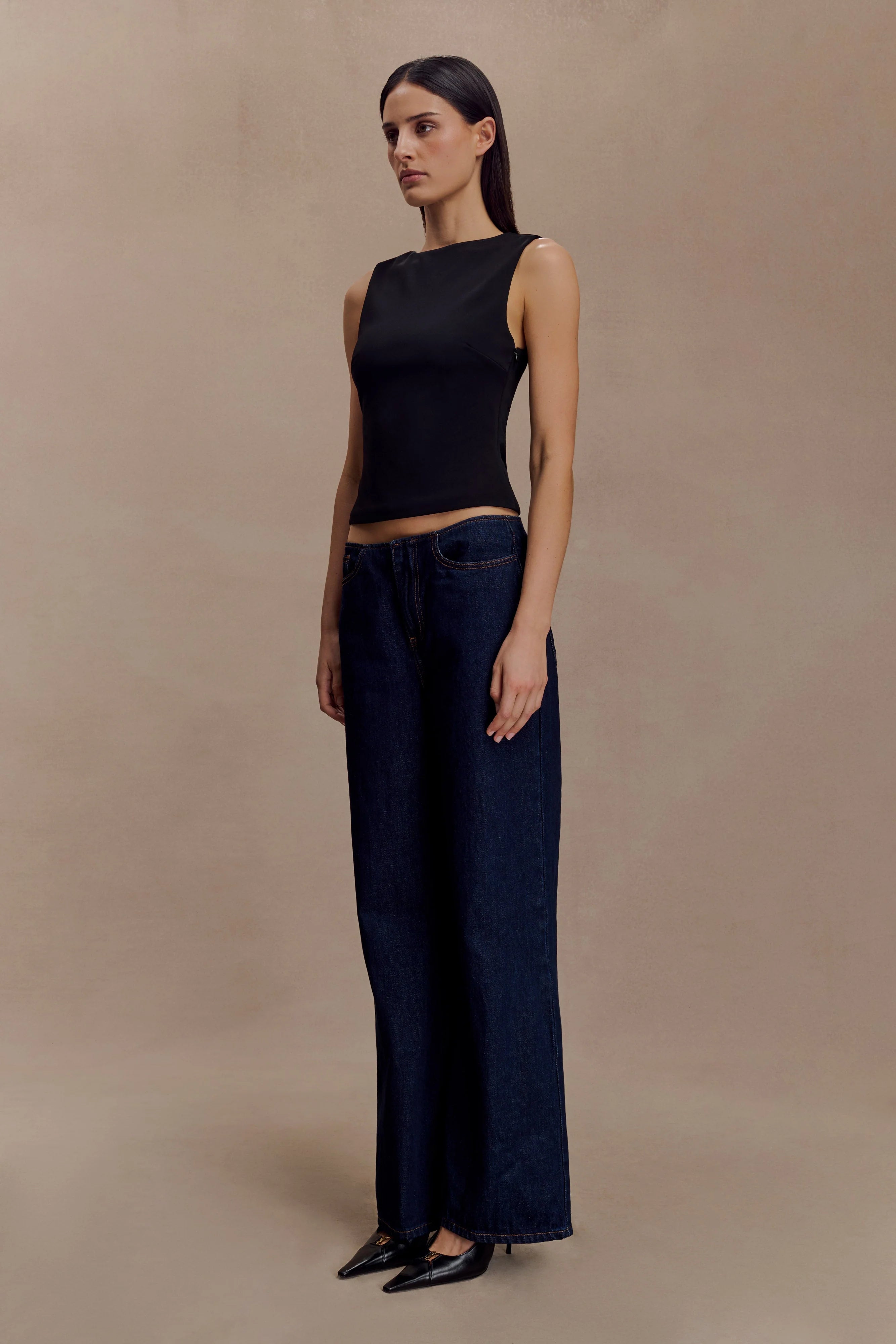 Kyra Open Back Scuba Crepe Top Black
