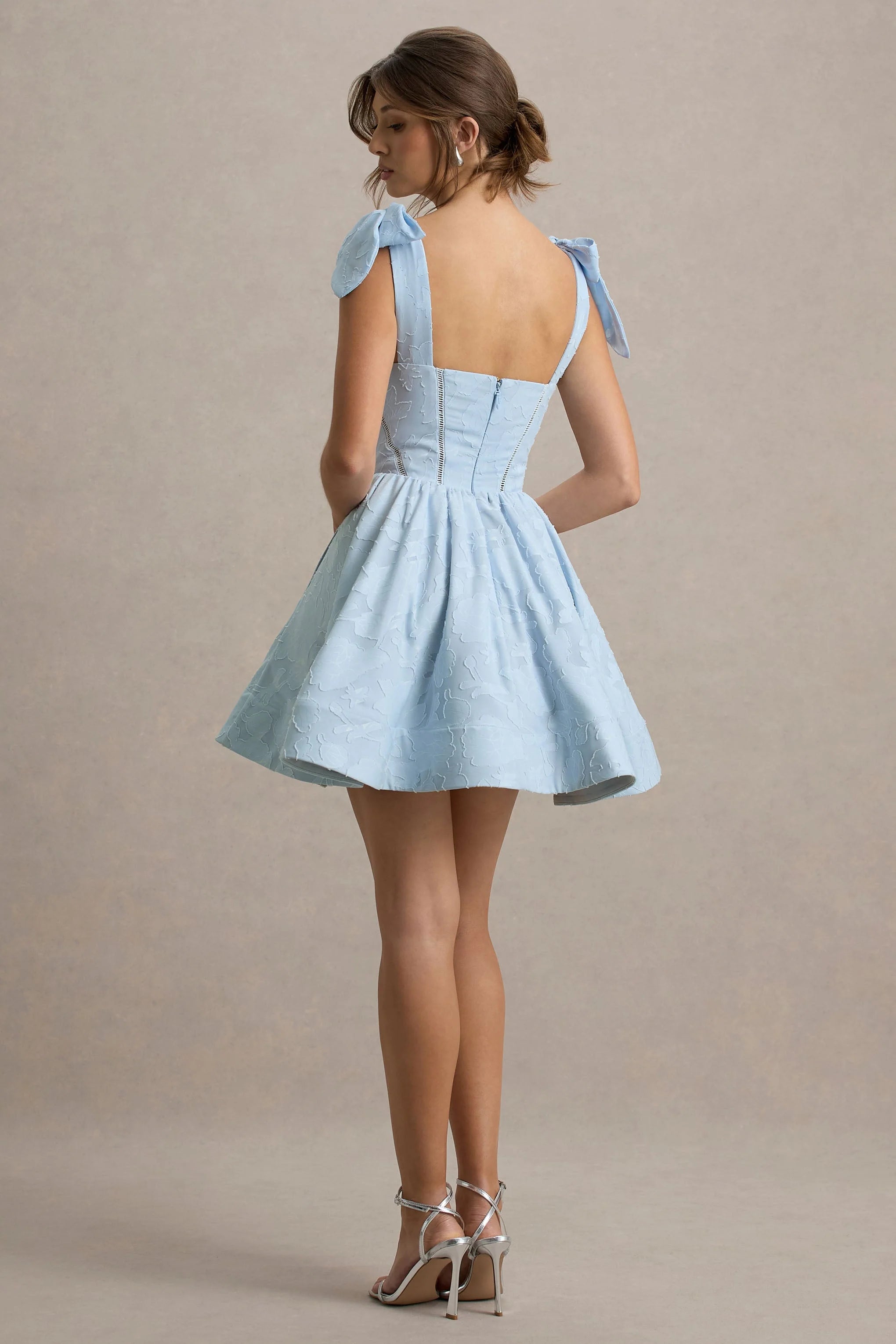 Bethani Light Blue Skater Mini Dress With Bow Straps