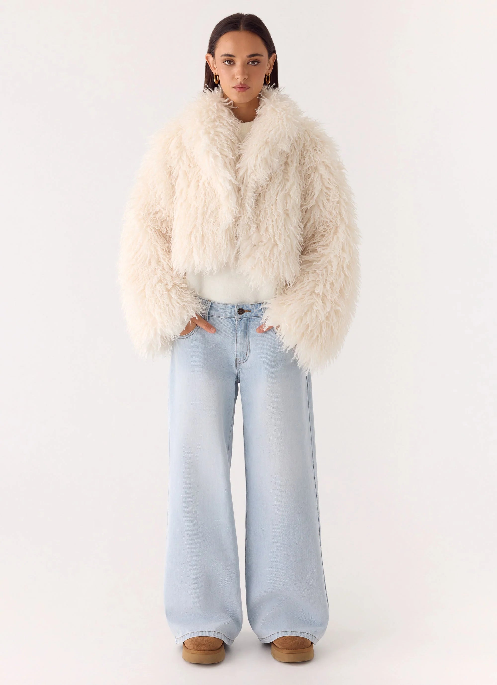 Virginia Cropped Faux Fur Jacket Ivory