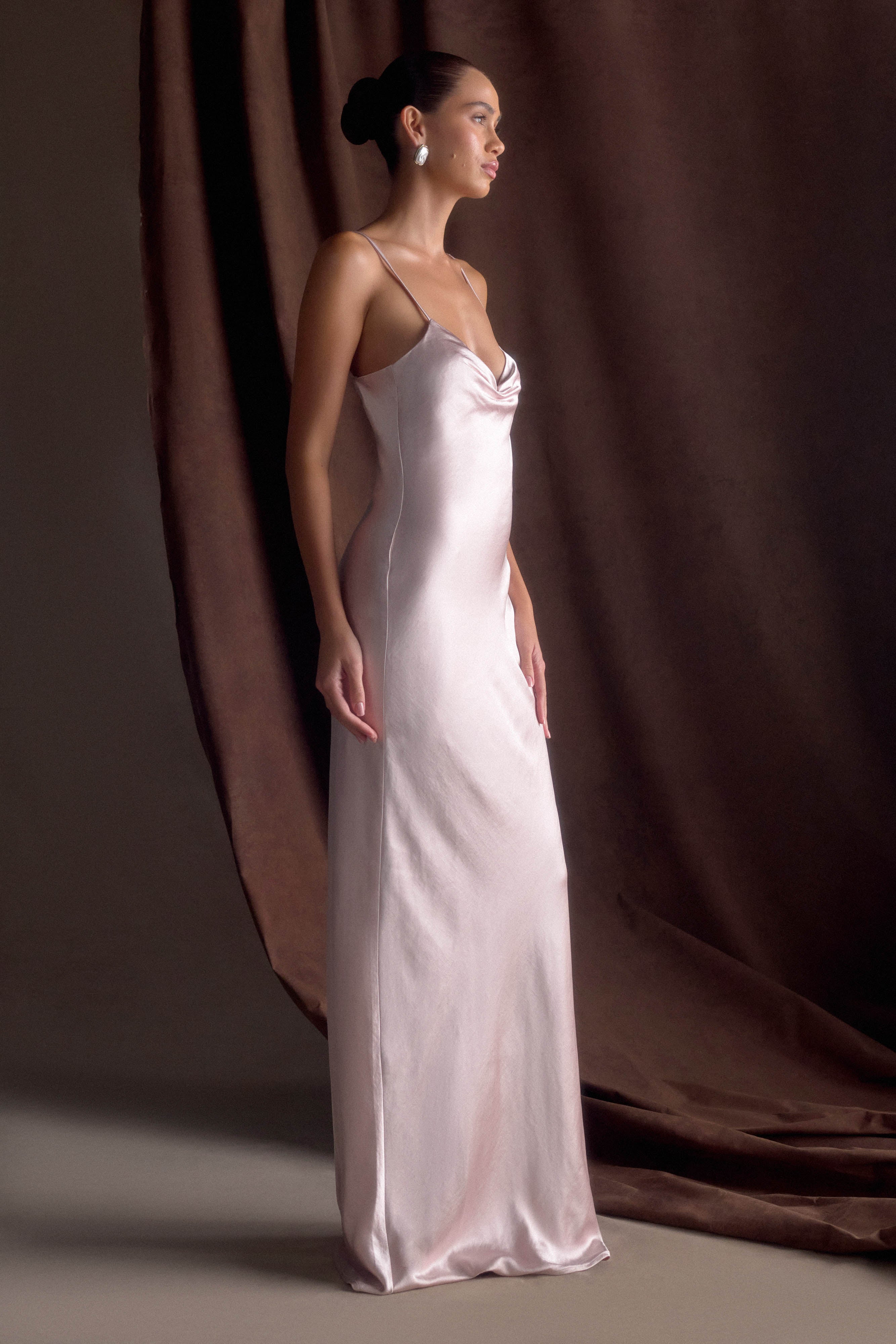 Lilly Sweetheart Satin Maxi Dress Soft Pink