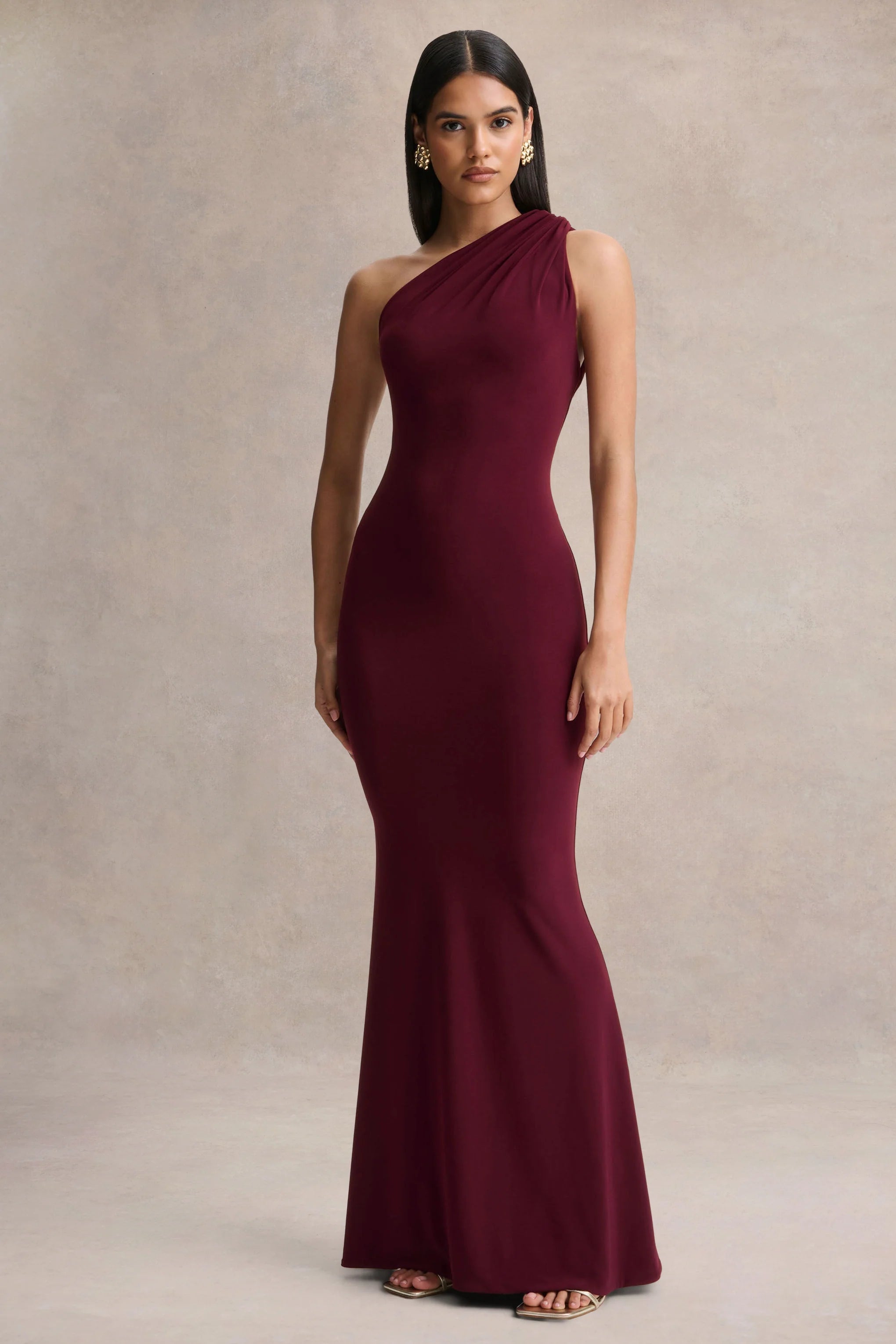 Ottilie Burgundy Asymmetric Neck Maxi Dress