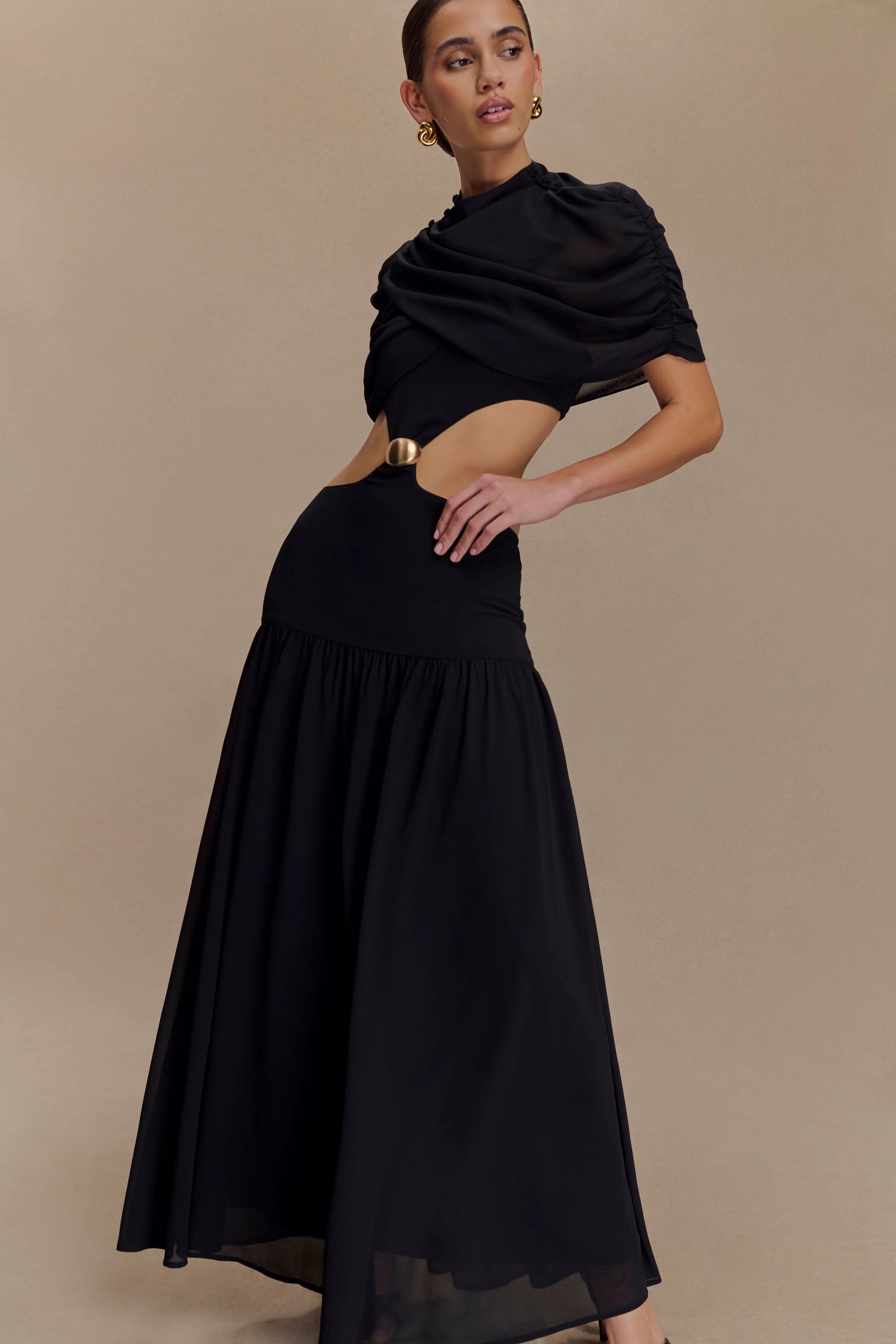 Georgina Chiffon Midi Dress Black