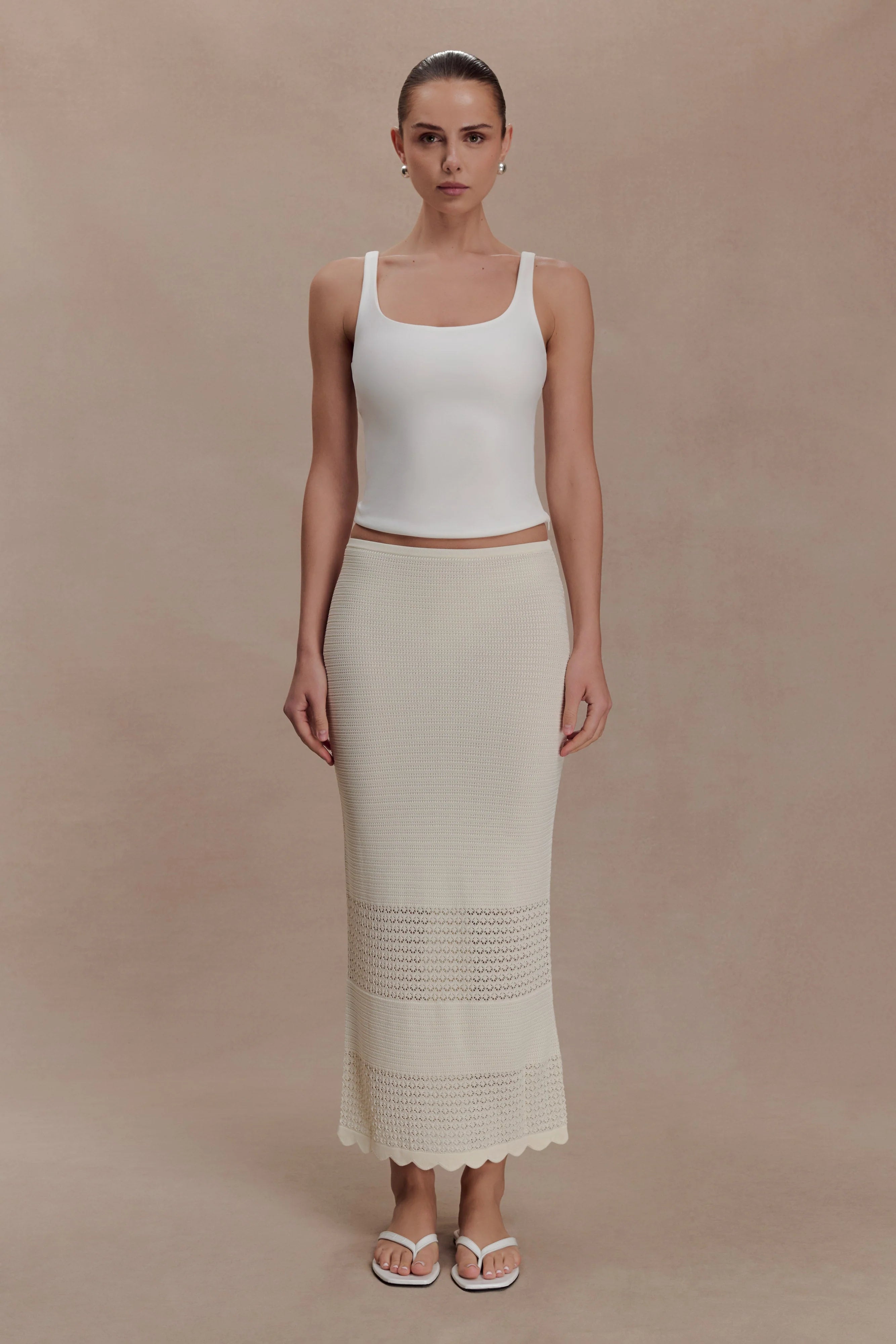 Madeline Scallop Knit Midi Skirt Ivory