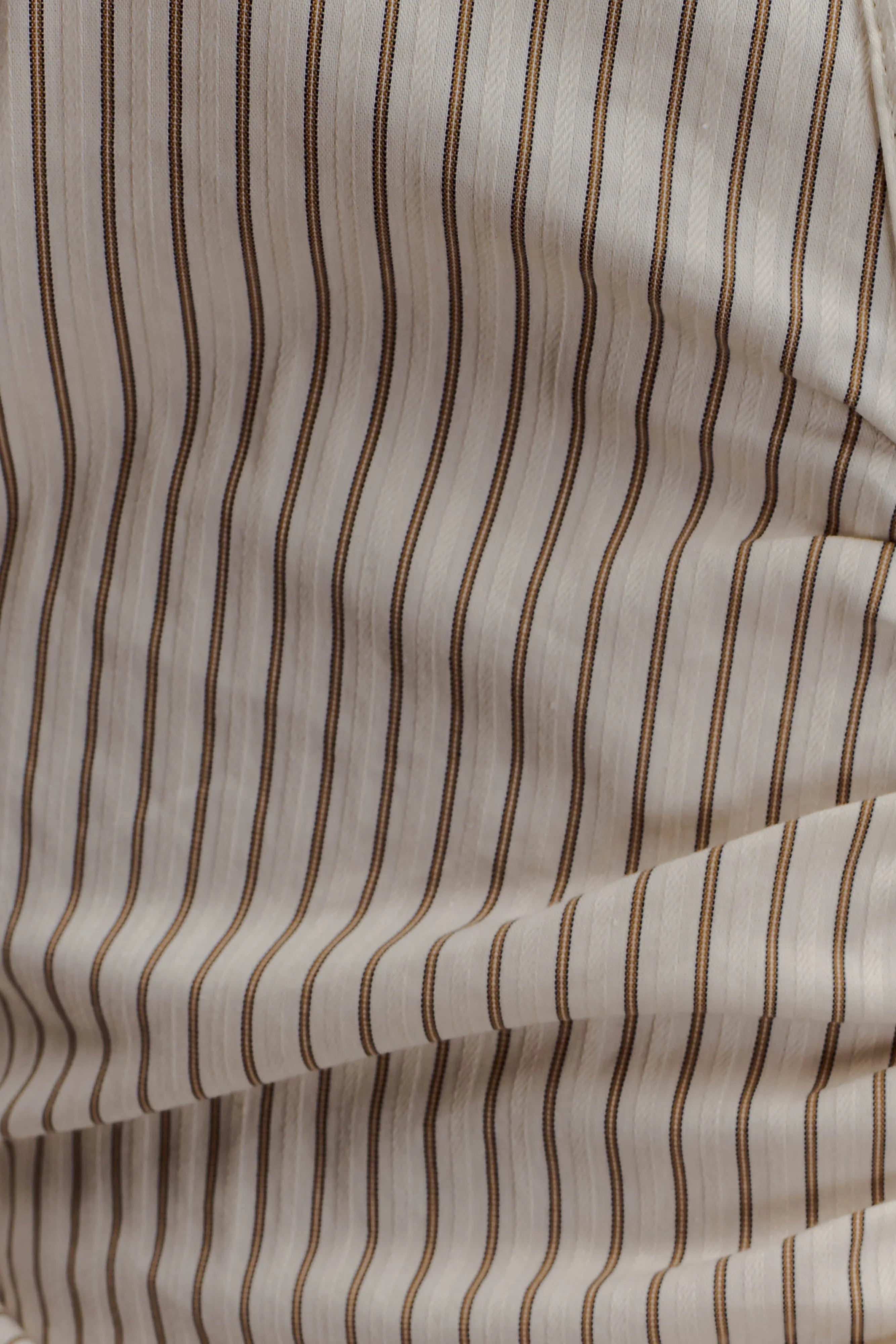 Millie Tie Back Cotton Shirt Beige Pinstripe