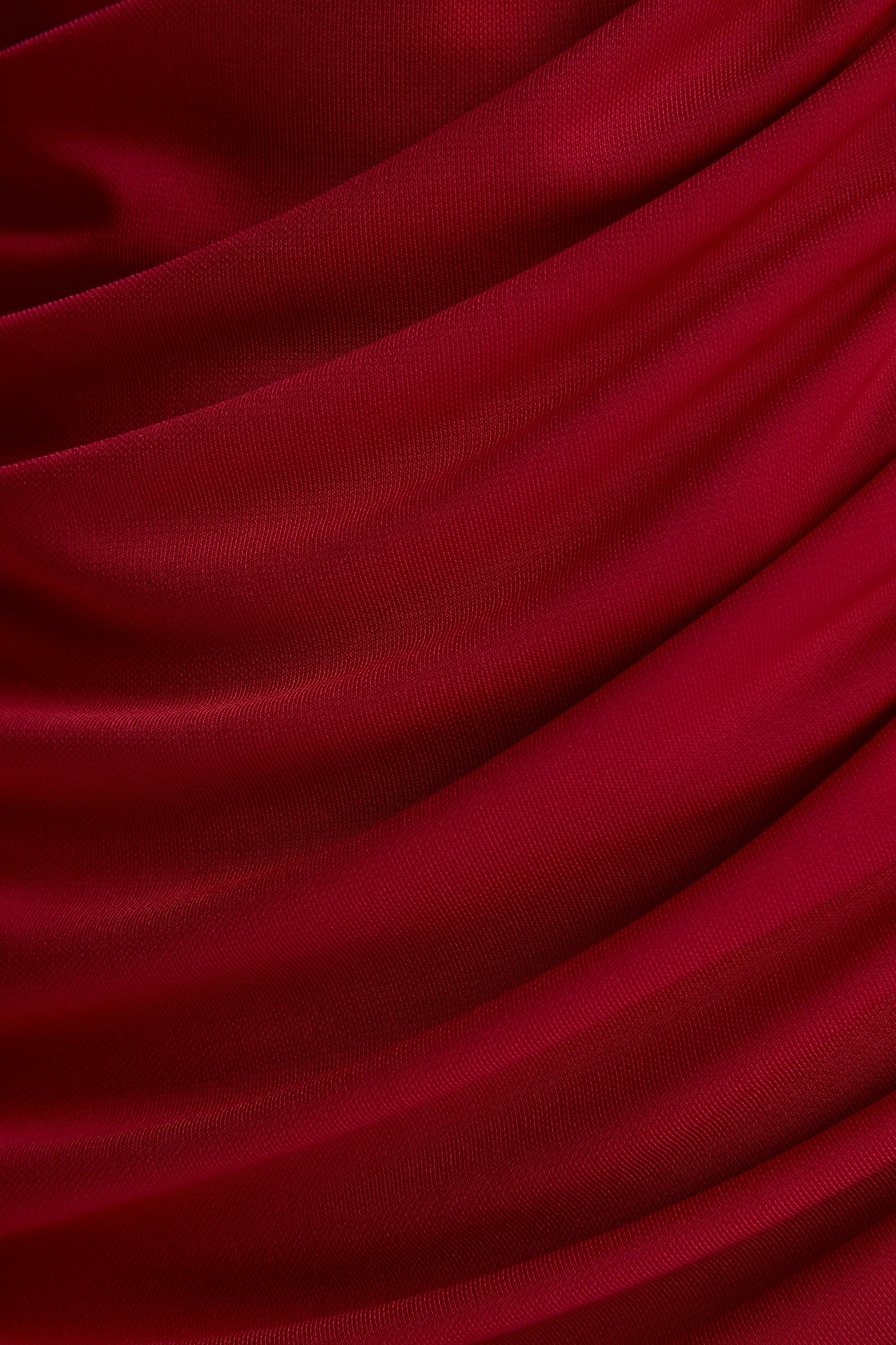 Vesperelle Red Scoop Neck Maxi Dress With Gathered Detailing