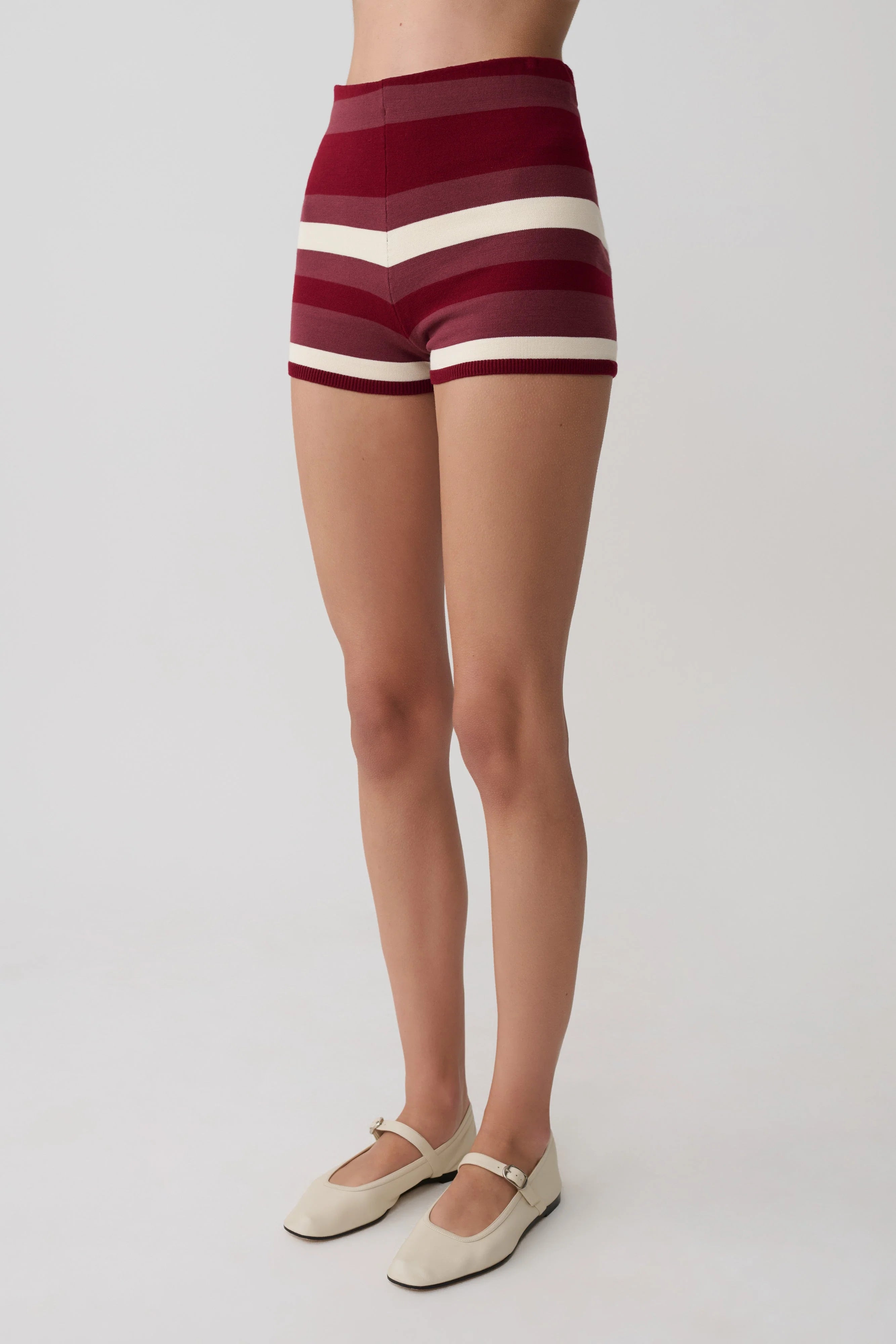 Philly Stripe Knit Short Burgundy Cream