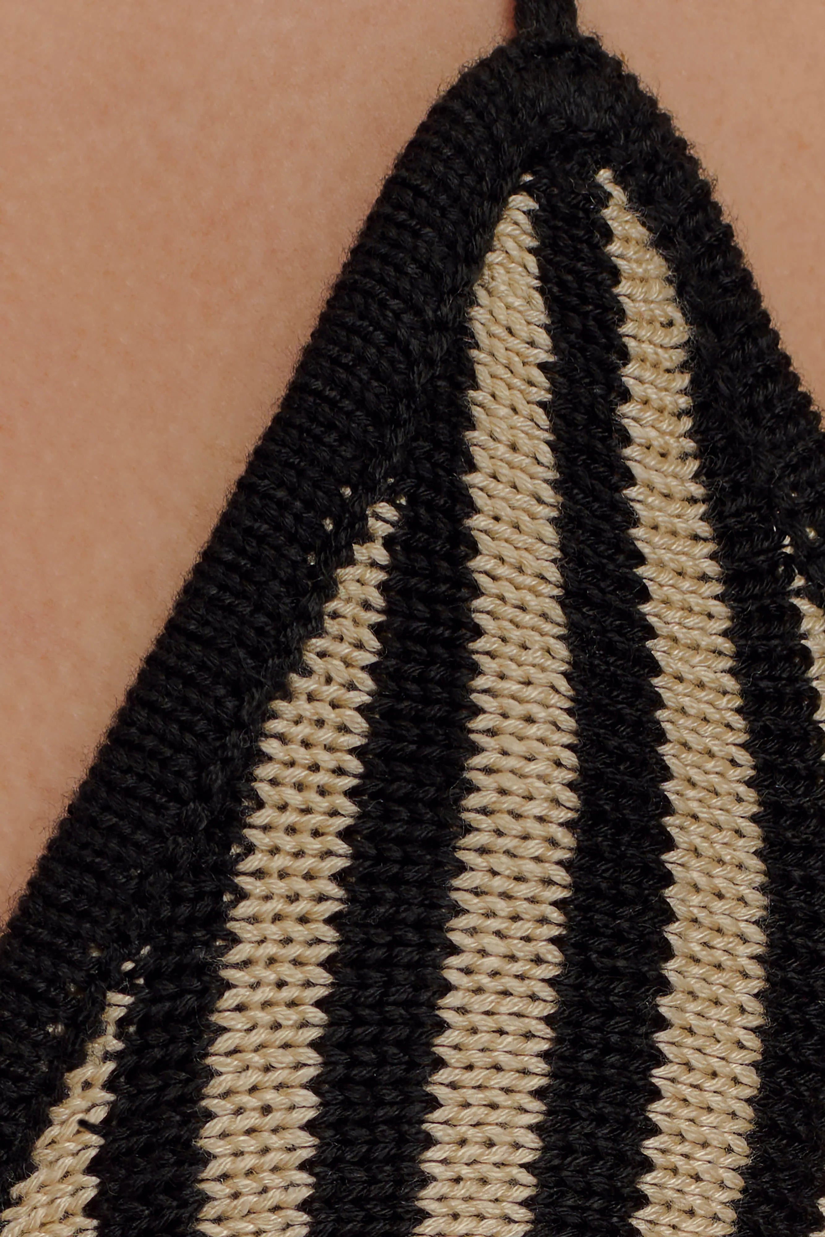 Corrie Crochet Tie Up Bikini Top Black And Neutral Stripe
