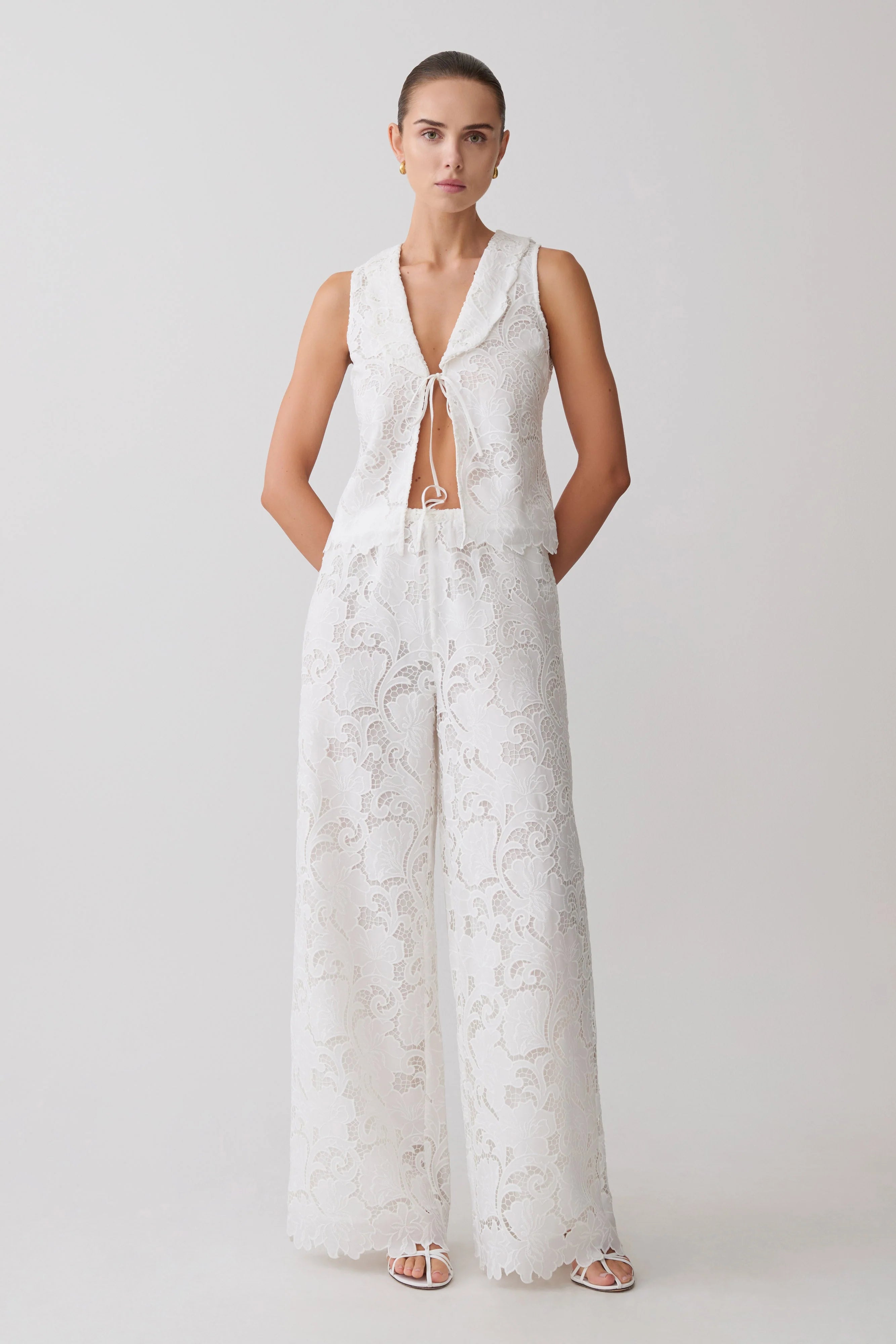 Tessa Broderie Straight Leg Pants White
