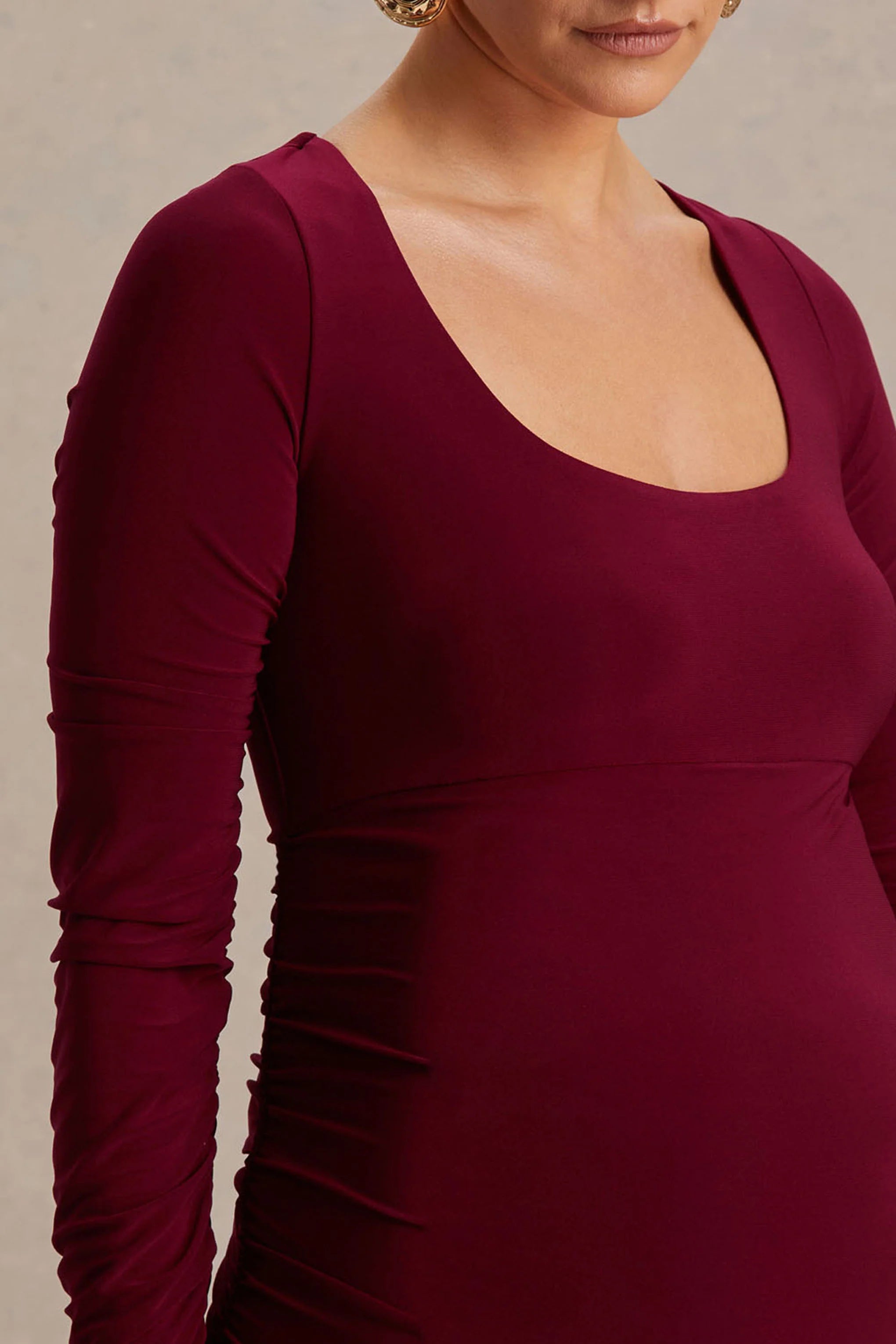 Saffron Berry Scoop Neck Maternity Midi Dress