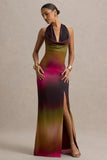 Fiorella Ombre Print Cowl Neck Split Maxi Dress