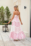 Women Floral Maxi Dress Spaghetti Straps V Neck Patchwork Flowy Boho Sundress Tiered Long Dresses