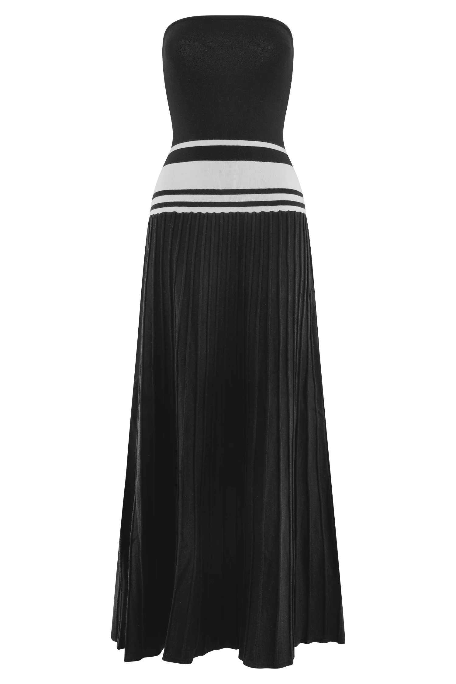 Solaris Strapless Contrast Knit Maxi Dress Black White