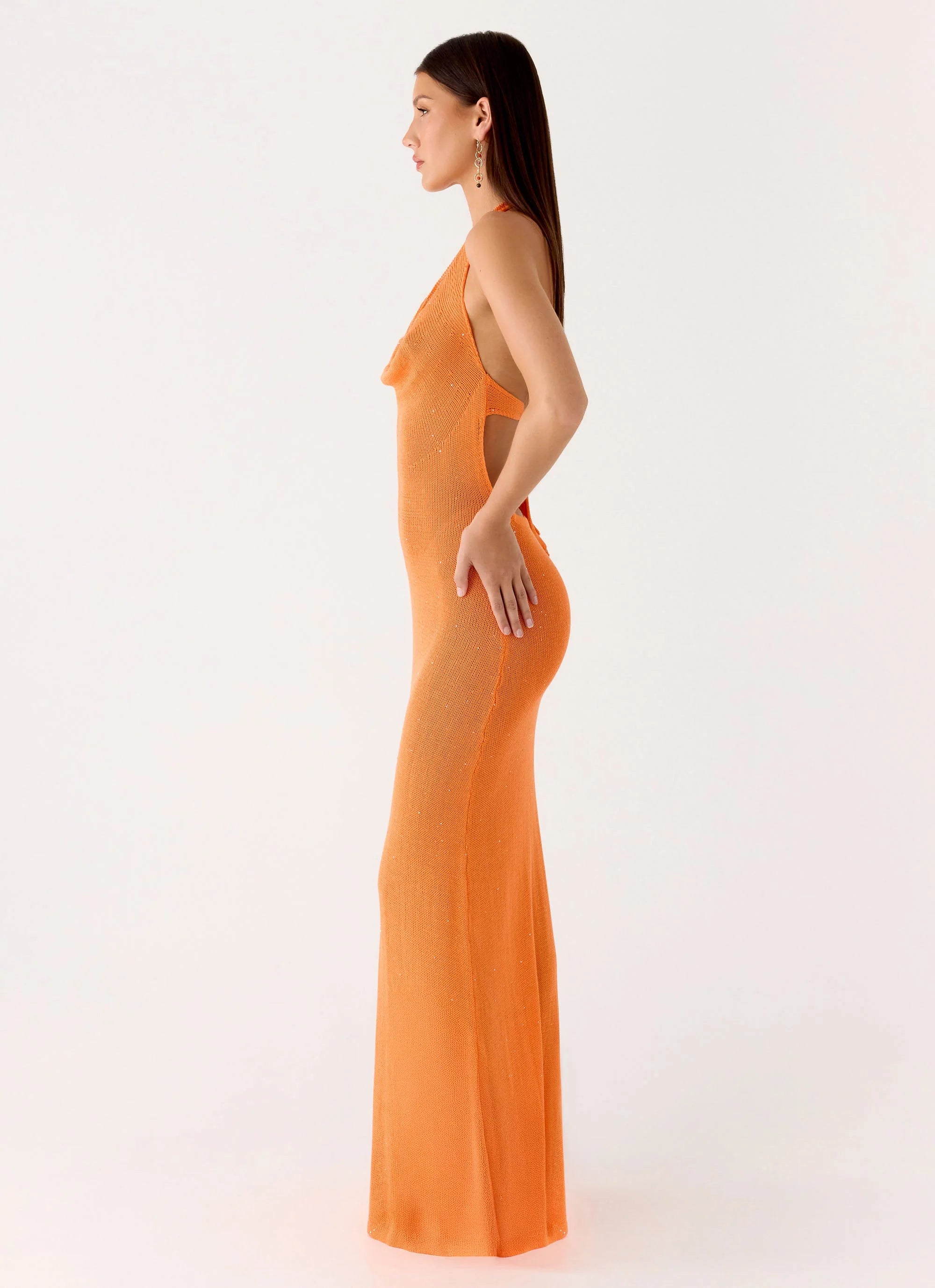 Delfina Cowl Knit Maxi Dress Orange