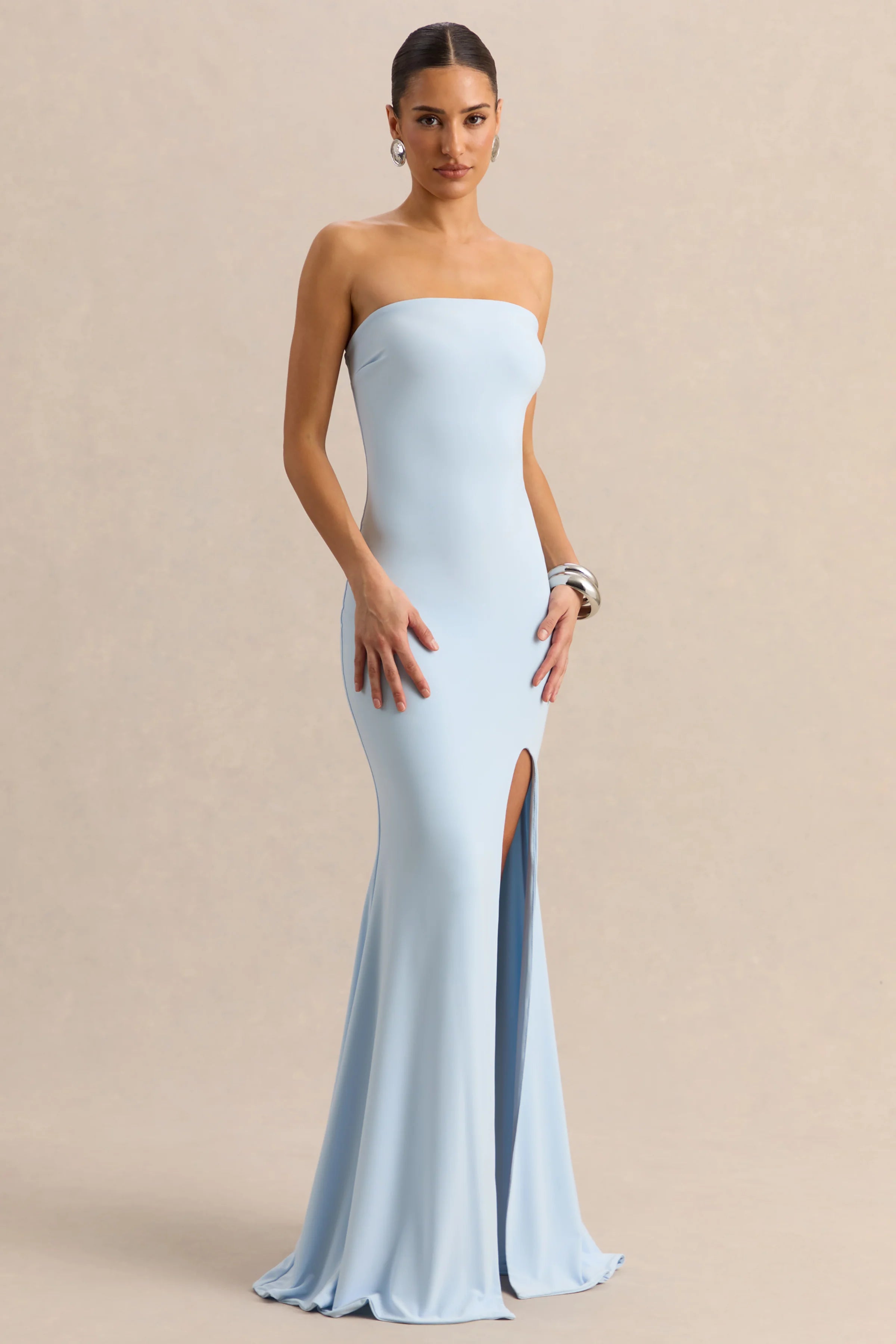 Melva Powder Blue Bandeau Maxi Dress