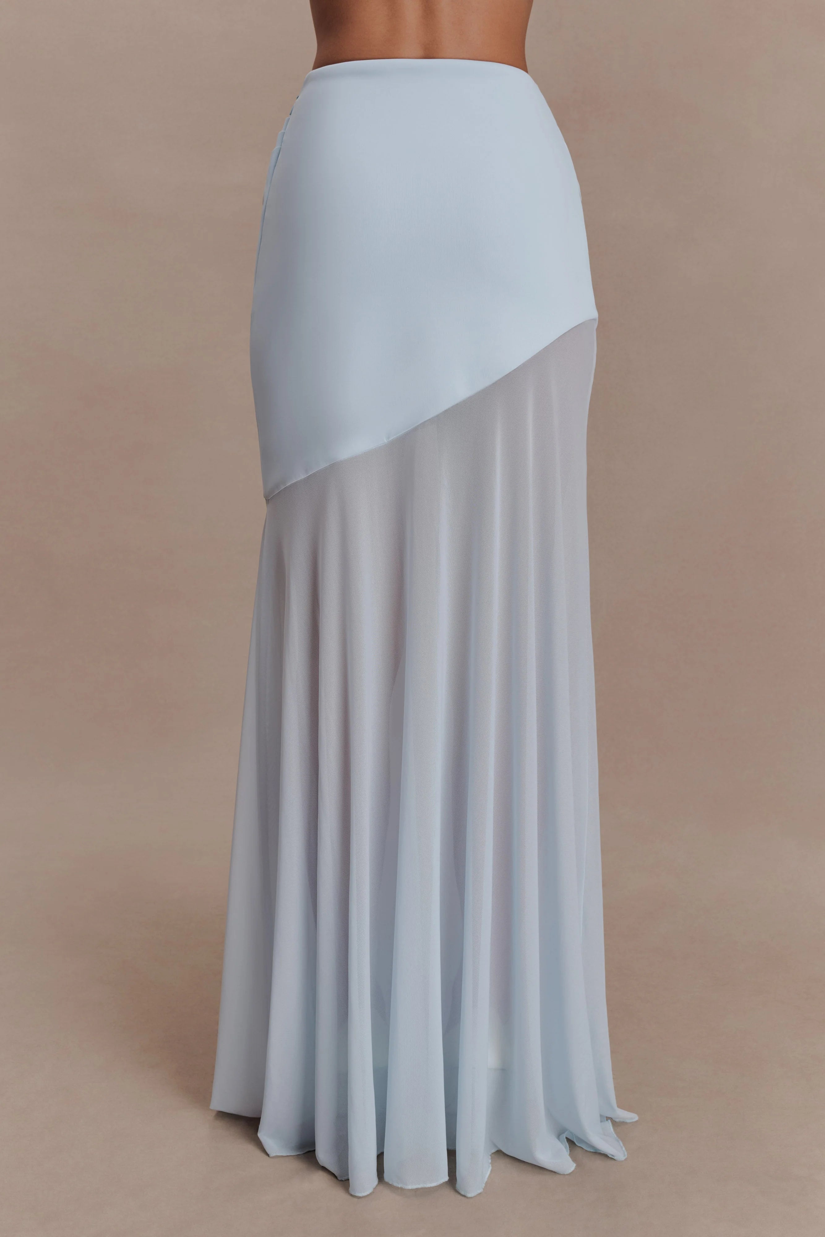Portia Scuba And Mesh Maxi Skirt Pale Blue