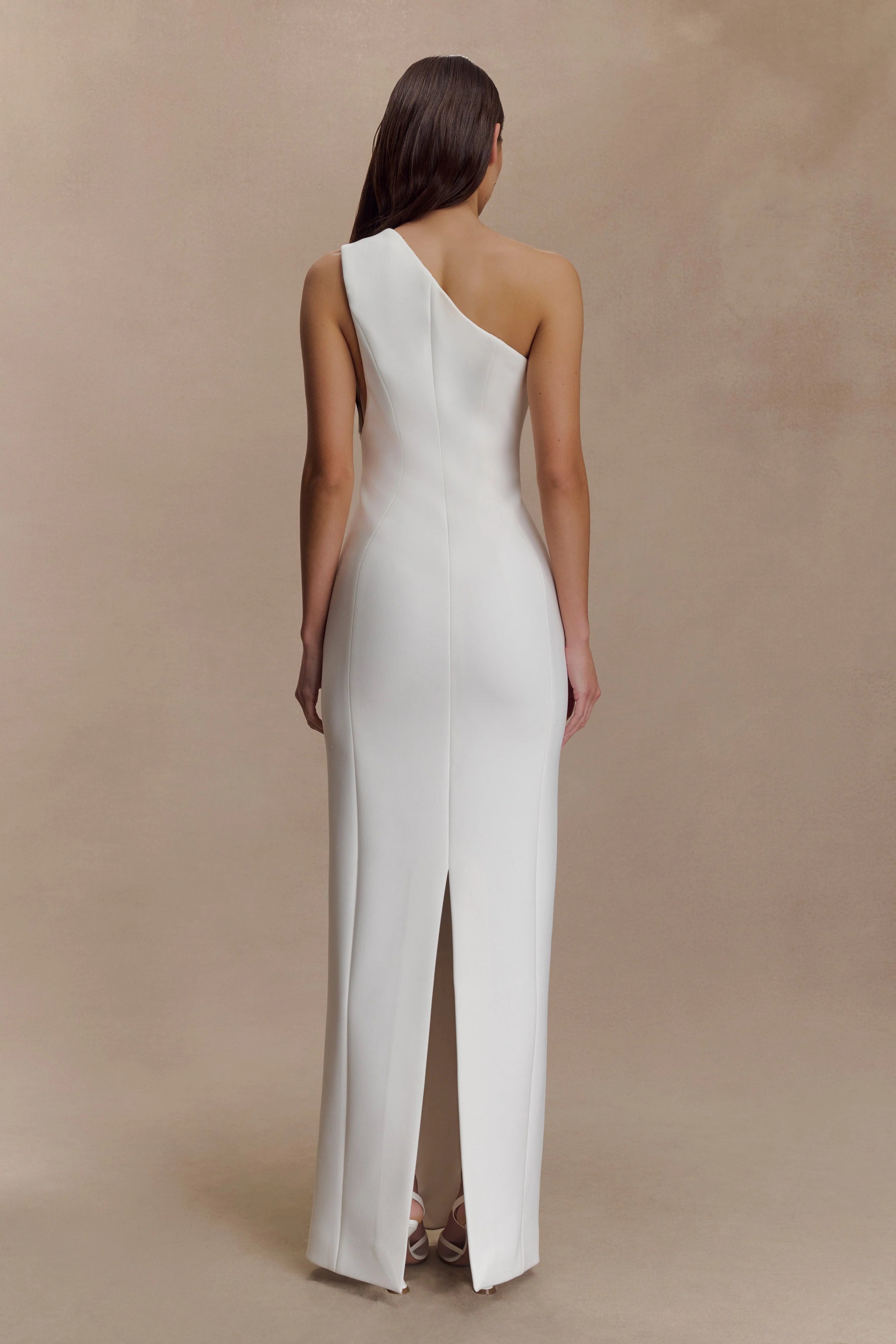 Milena One Shoulder Crepe Maxi Dress White