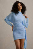 Emilia Powder Blue Long Sleeve Mini Dress With Sash