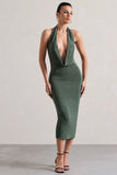 Raleigh Sage Green Cowl Neck Midi Dress