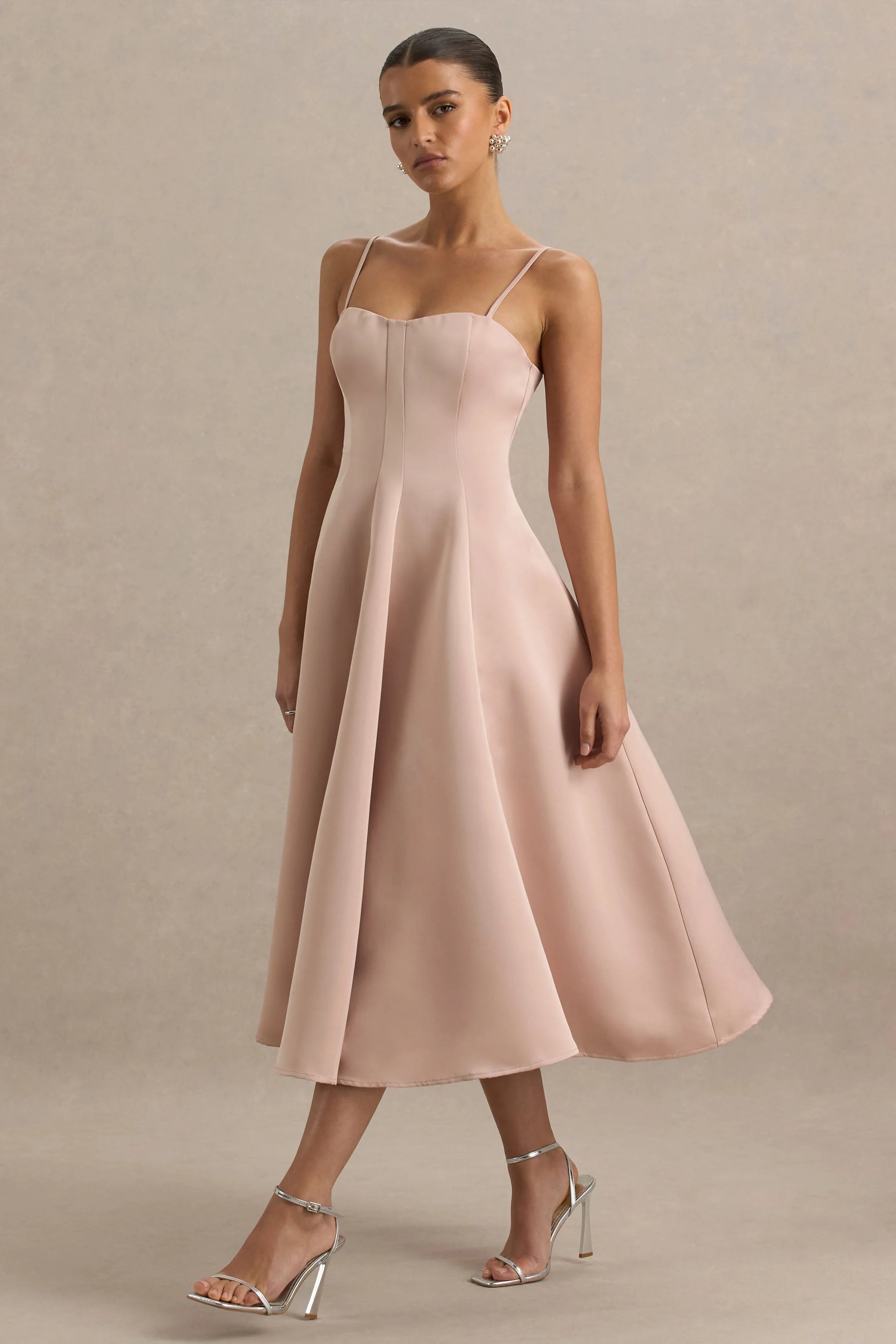 Mally Rose Pink Satin Sweetheart A Line Midi Dress
