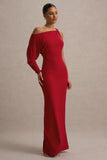 Floria Red Draped One Sleeve Maxi Dress