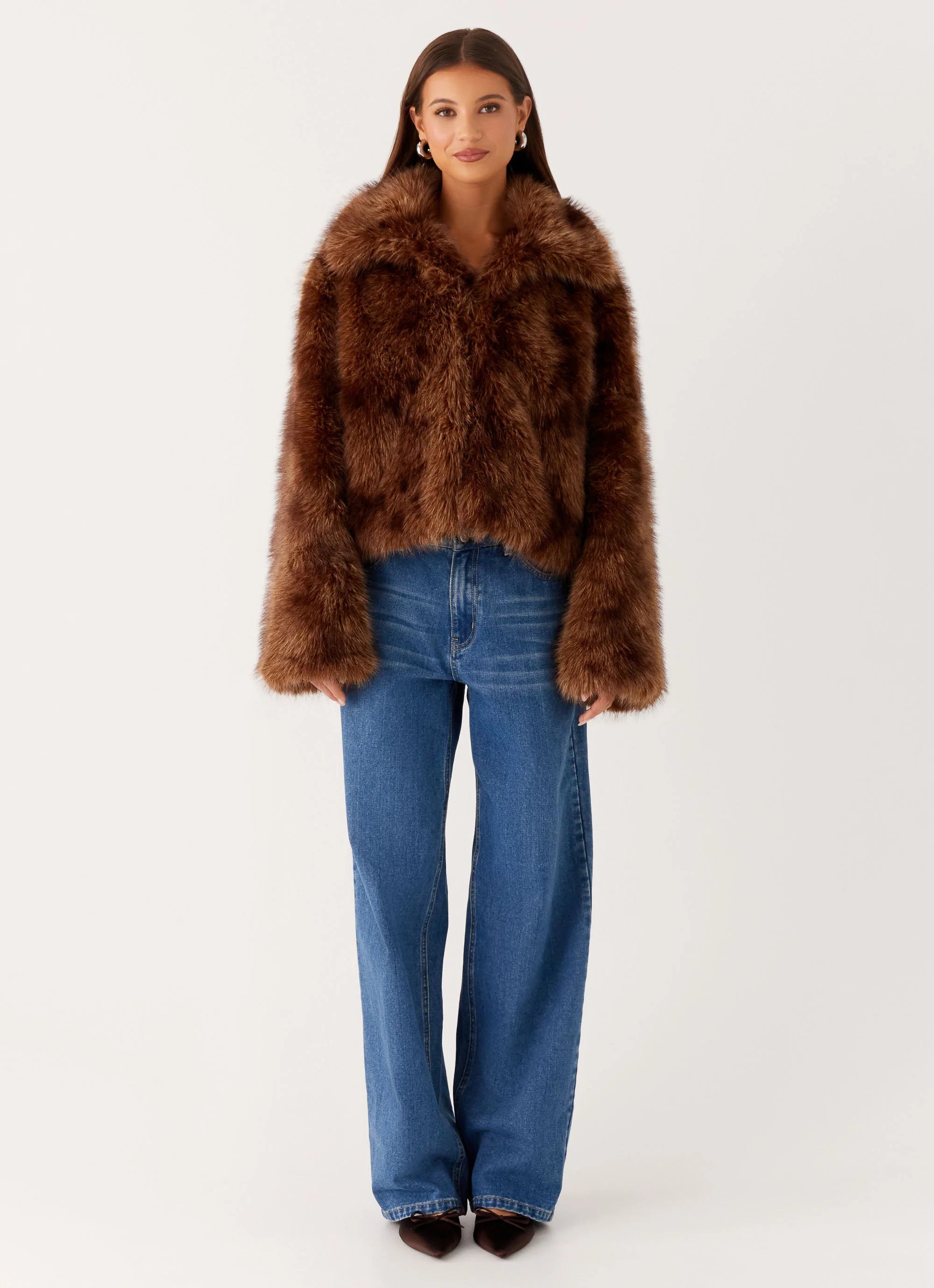 Miccy Cropped Faux Fur Coat Chocolate