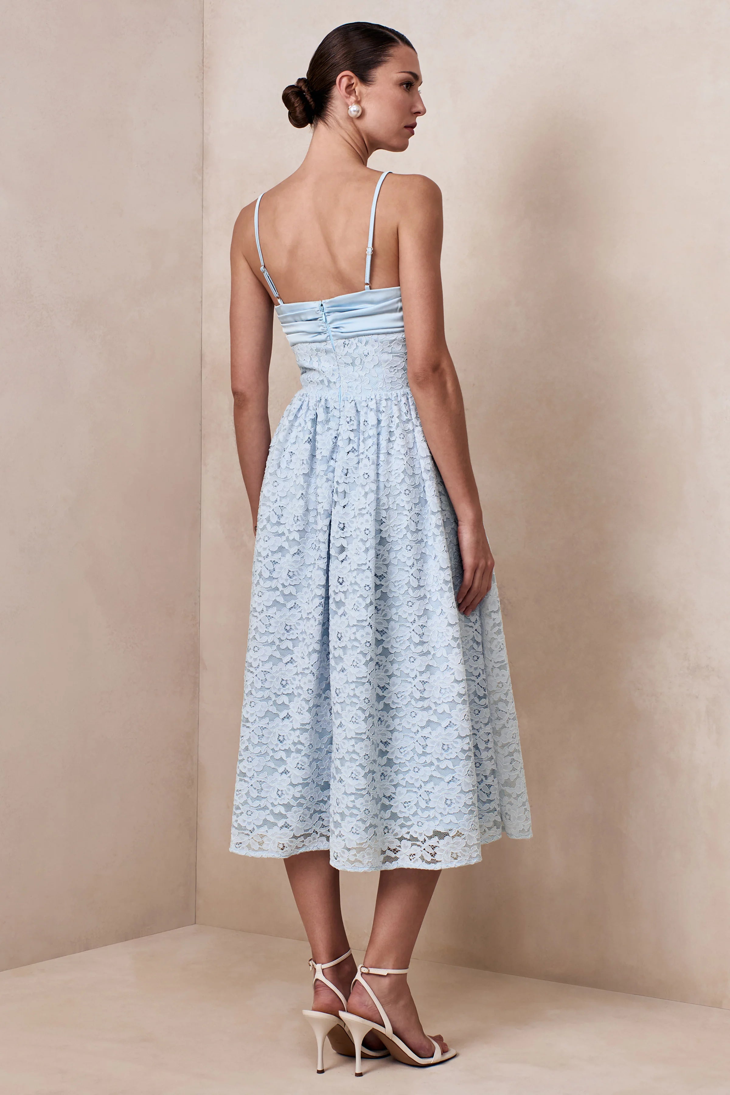 Gloriana Powder Blue Lace Sweetheart Neck Midi Dress