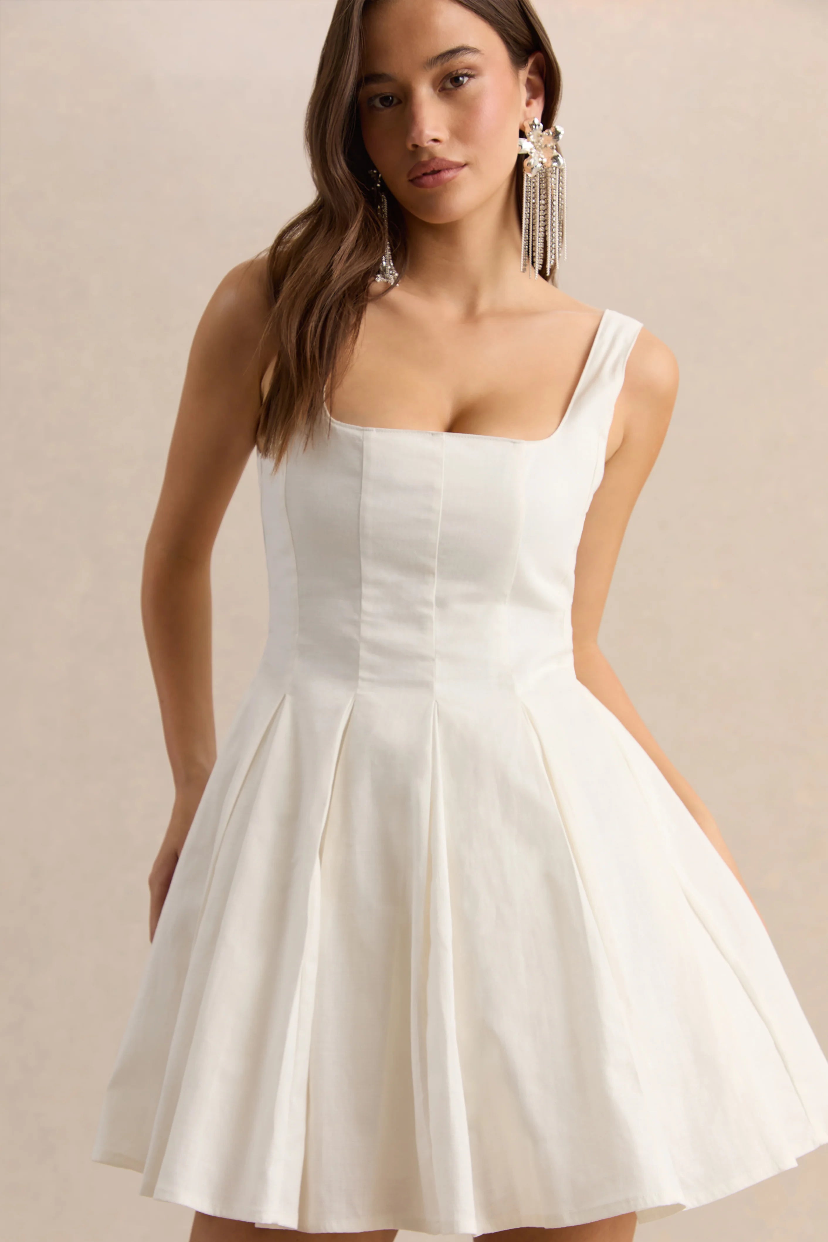 Brioria White Square Neck Skater Mini Dress