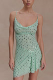 Zahra Diamante Cowl Mini Dress Mint