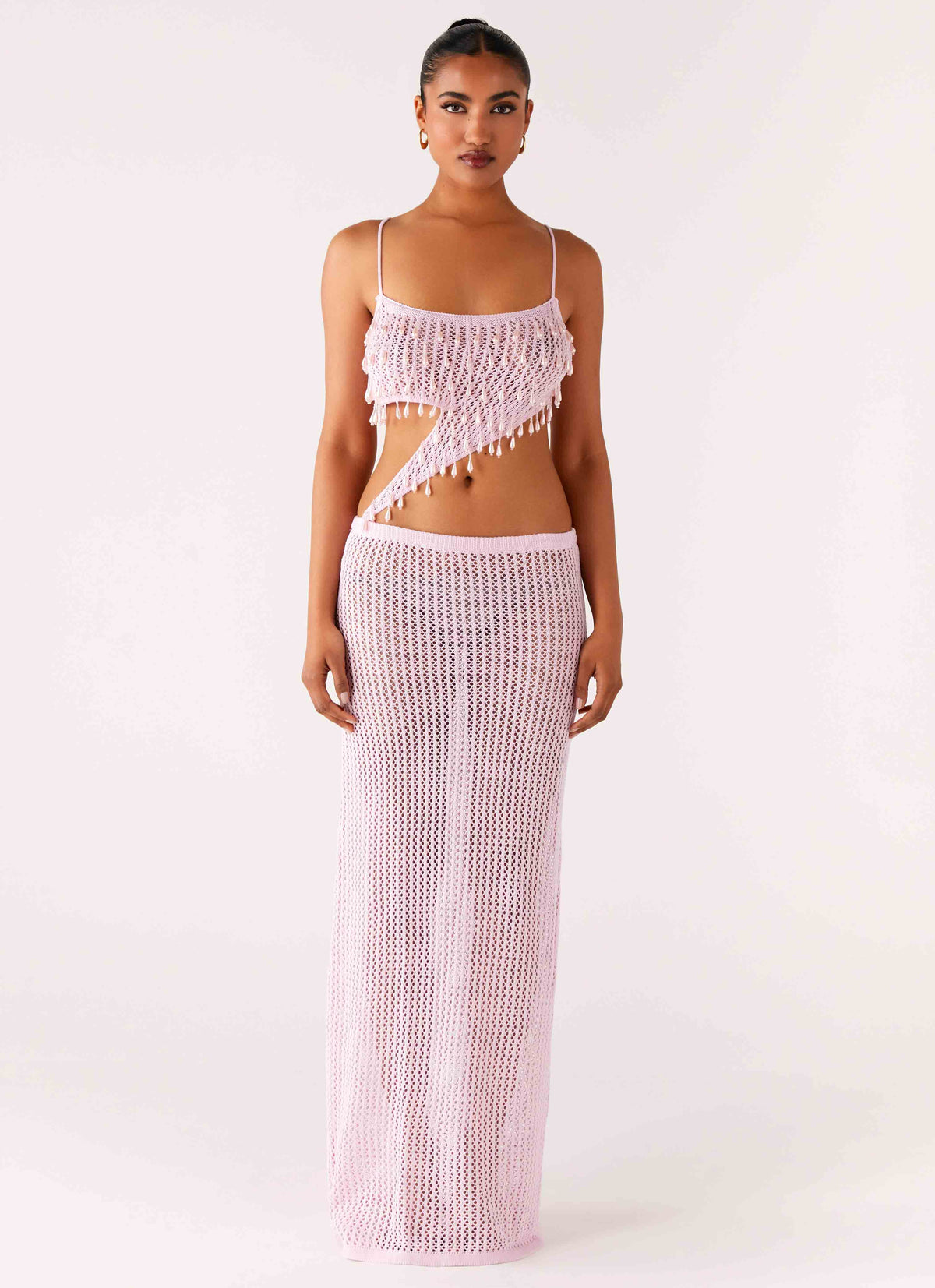Shellbound Crochet Maxi Dress Pink