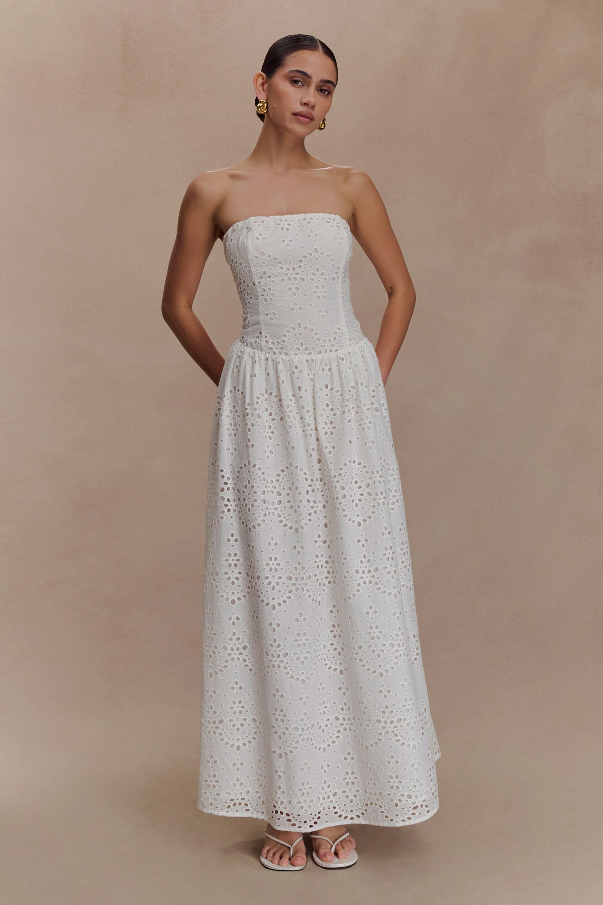 Maureen Broderie Strapless Maxi Dress White