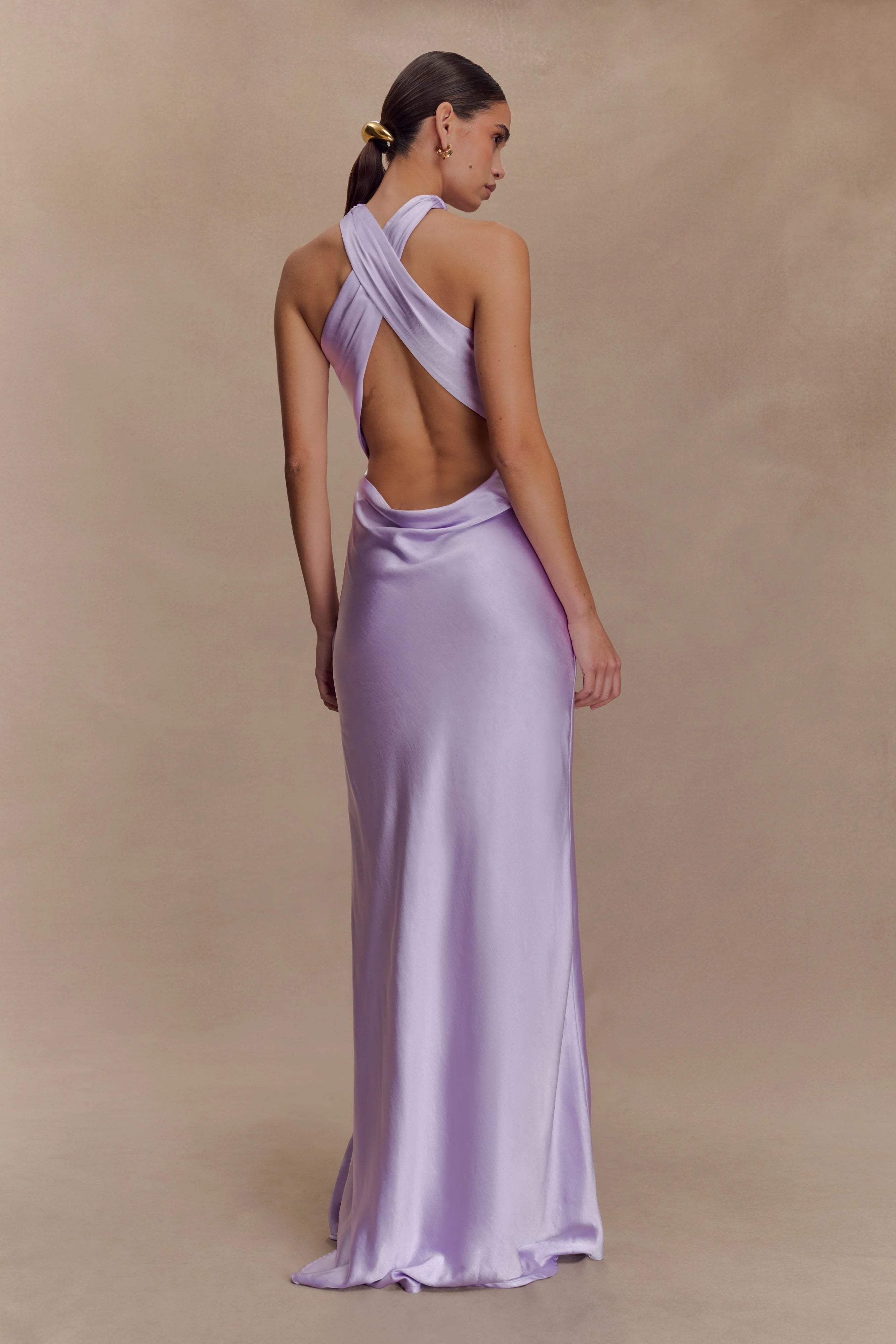 Phyllis Satin Halter Maxi Dress Lilac
